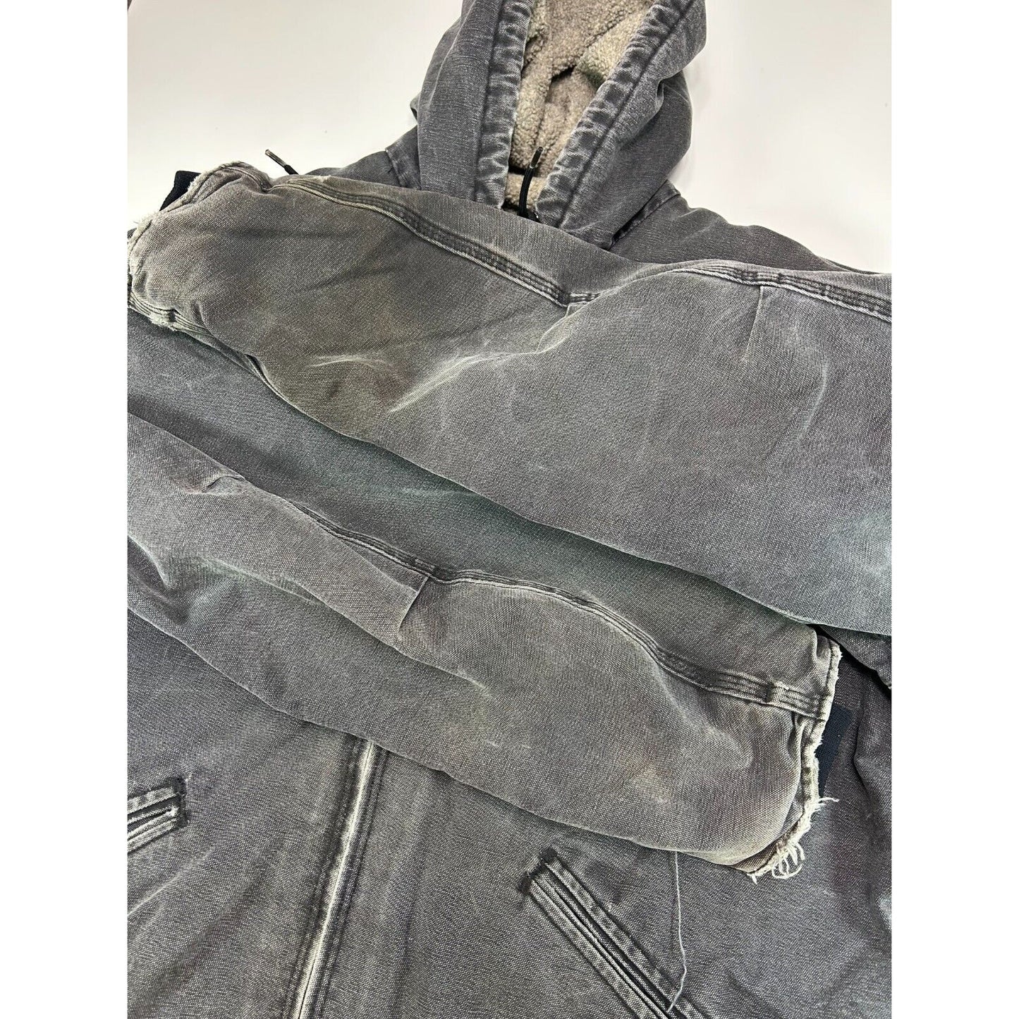 Vintage Carhartt Sherpa Lined Canvas Workwear Hooded Detroit Jacket Size XXL