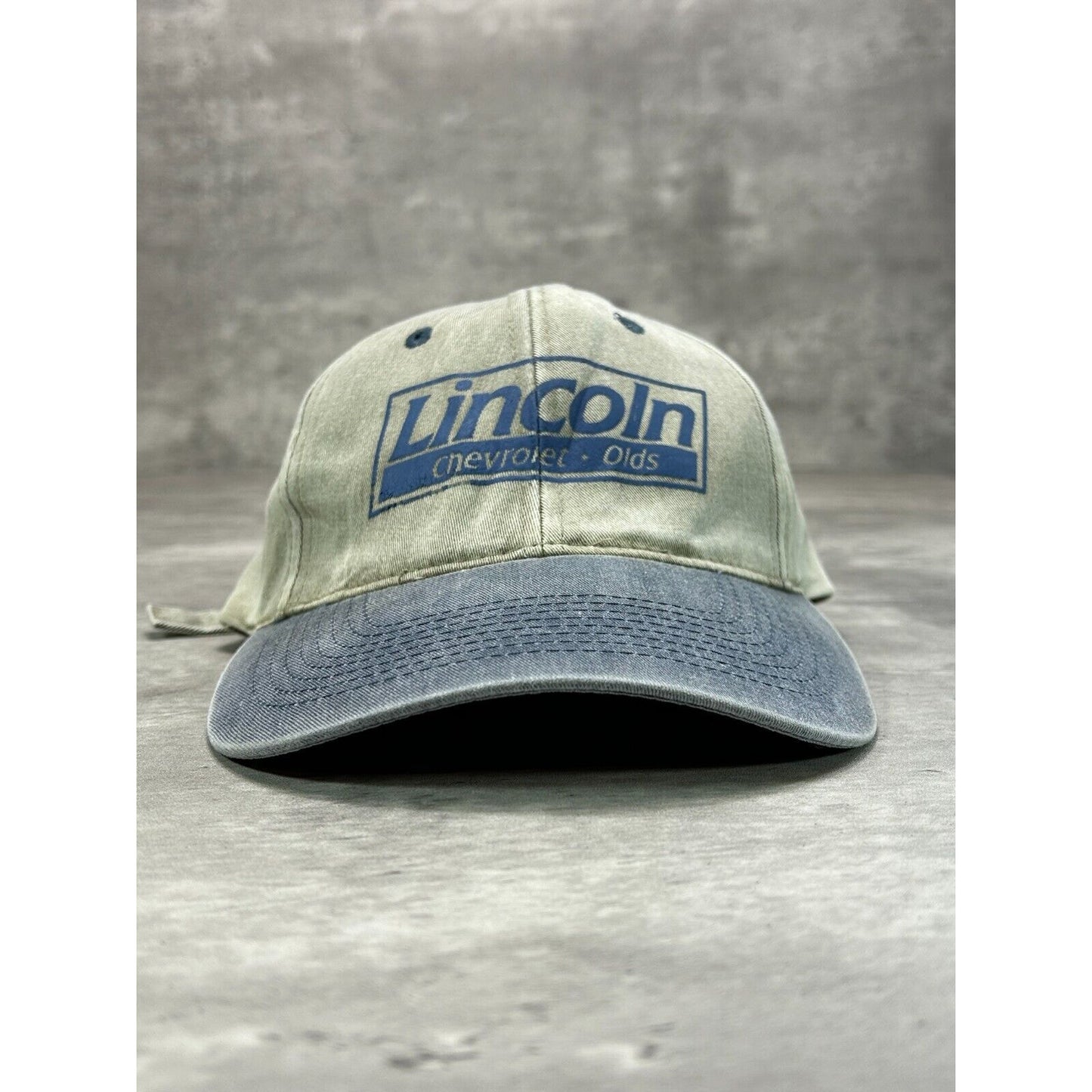 Vintage Lincoln Chevrolet Graphic Spellout Logo Two Tone Strapback Hat OSFA