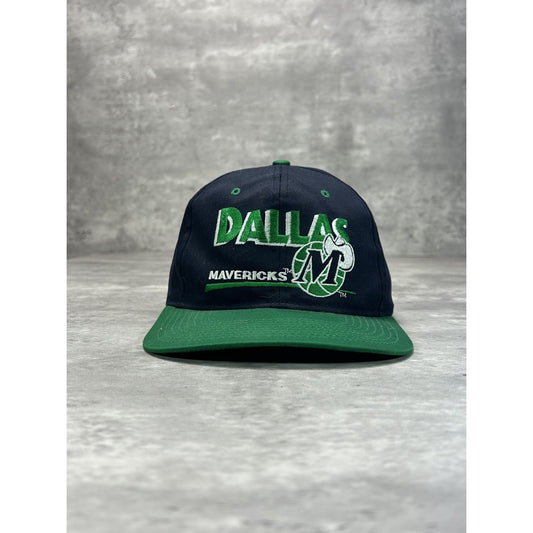 Vintage 90s Dallas Mavericks NBA Embroidered Logo Spellout Snapback Hat OSFA