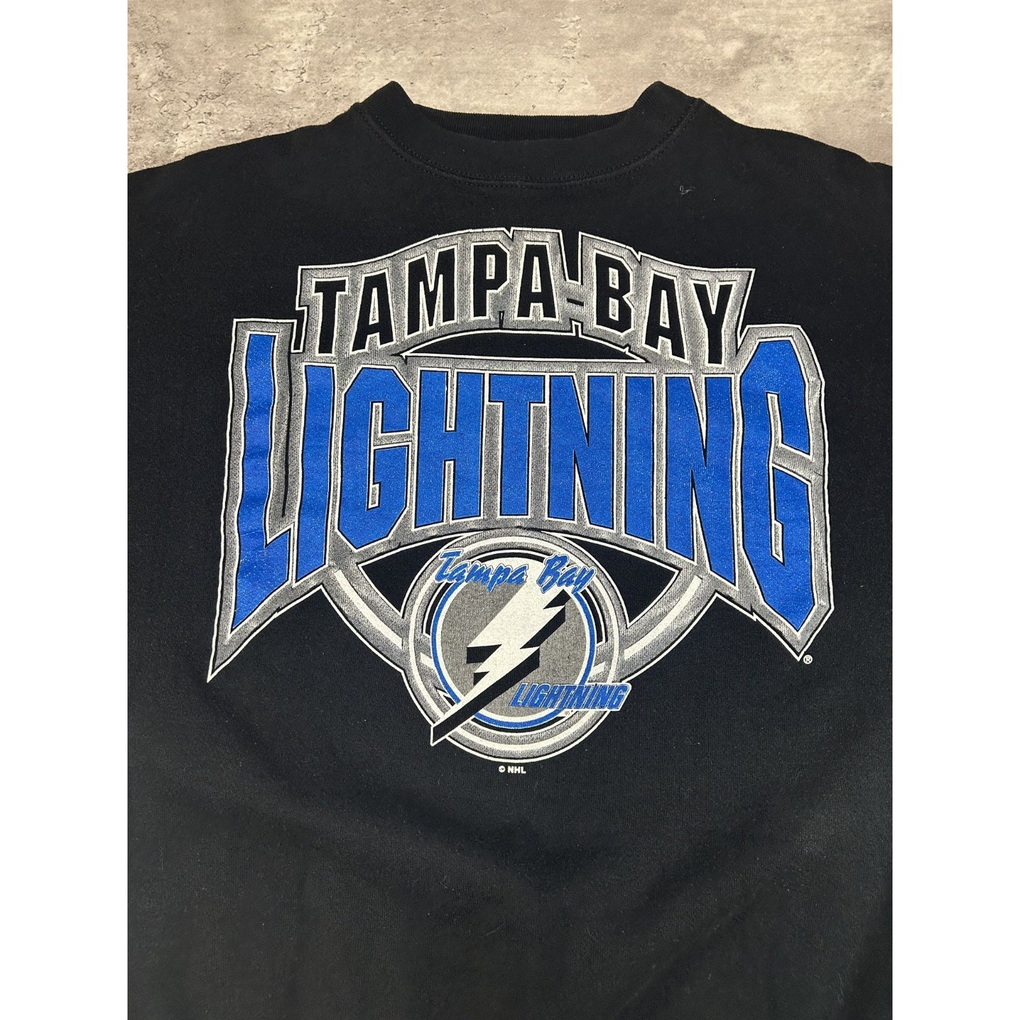 Vintage 90s Tampa Bay Lightning NHL Graphic Spellout Hockey Sweatshirt Size 3XL
