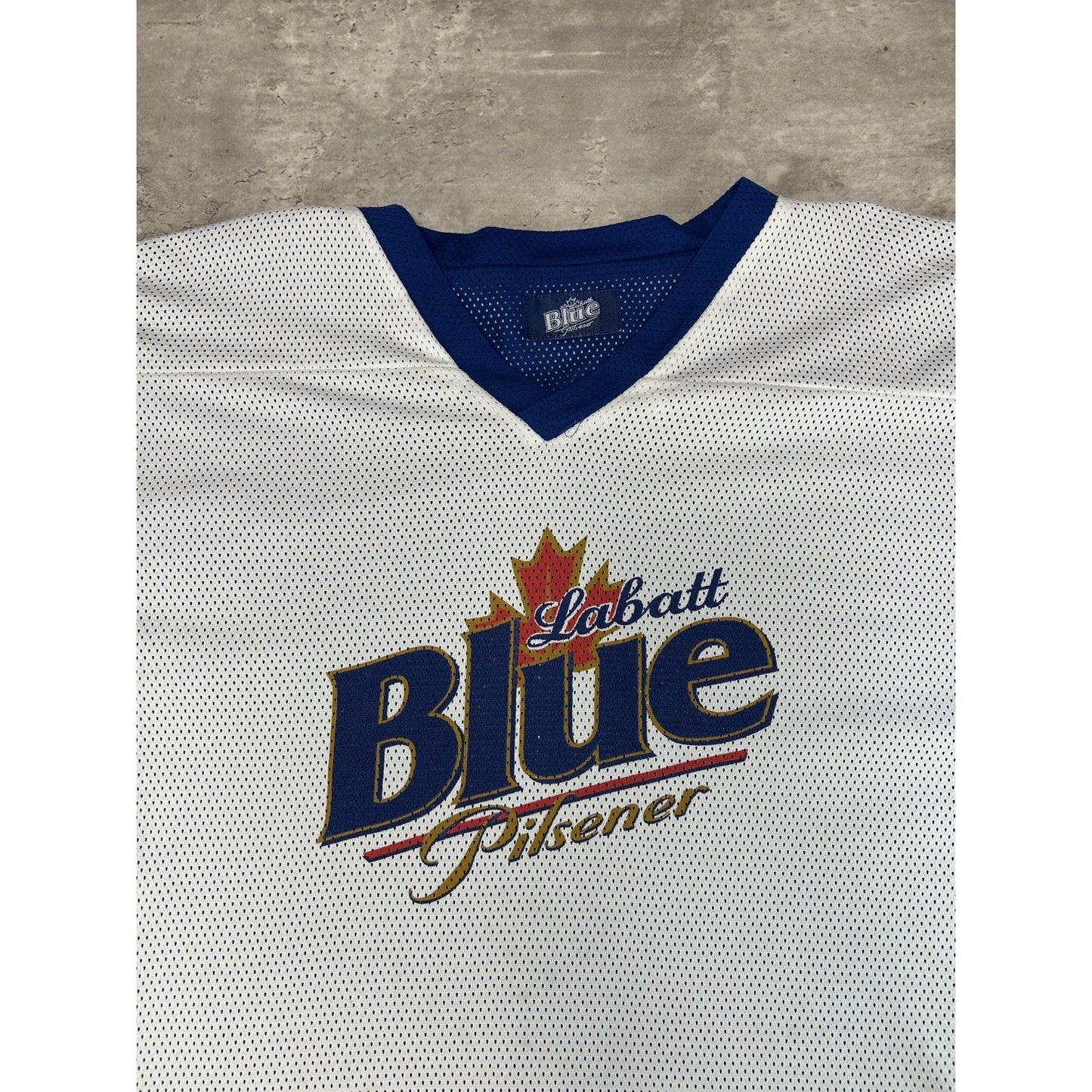 Vintage 90s Labatt Blue Pilsner Beer Promo Reversible Hockey Jersey Size Large