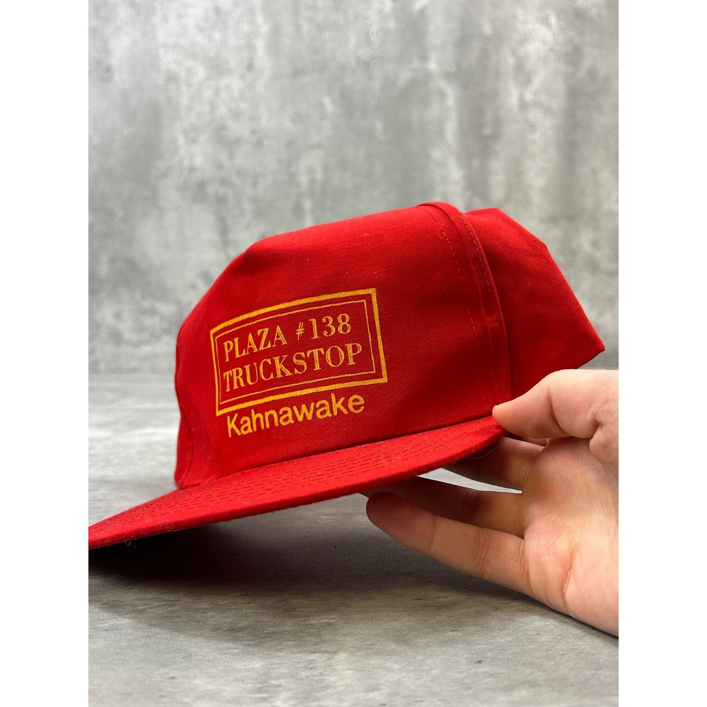 Vintage Plaza 138 Truck Stop Graphic Spellout Trucker Snapback Hat OSFA