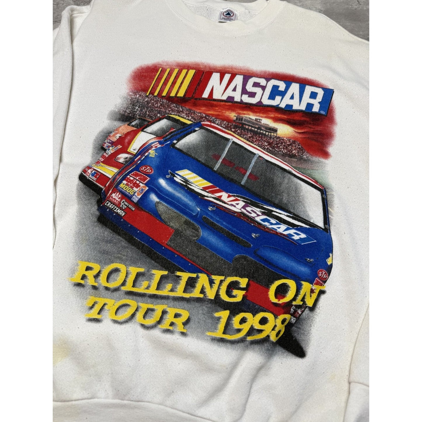 Vintage 1998 Nascar Rolling On Tour Big Graphic Sweatshirt Size XL White
