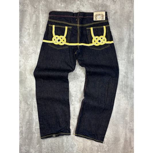 Vintage Y2K The Year 0 Embroidered Pocket Black Denim Pants Size 40