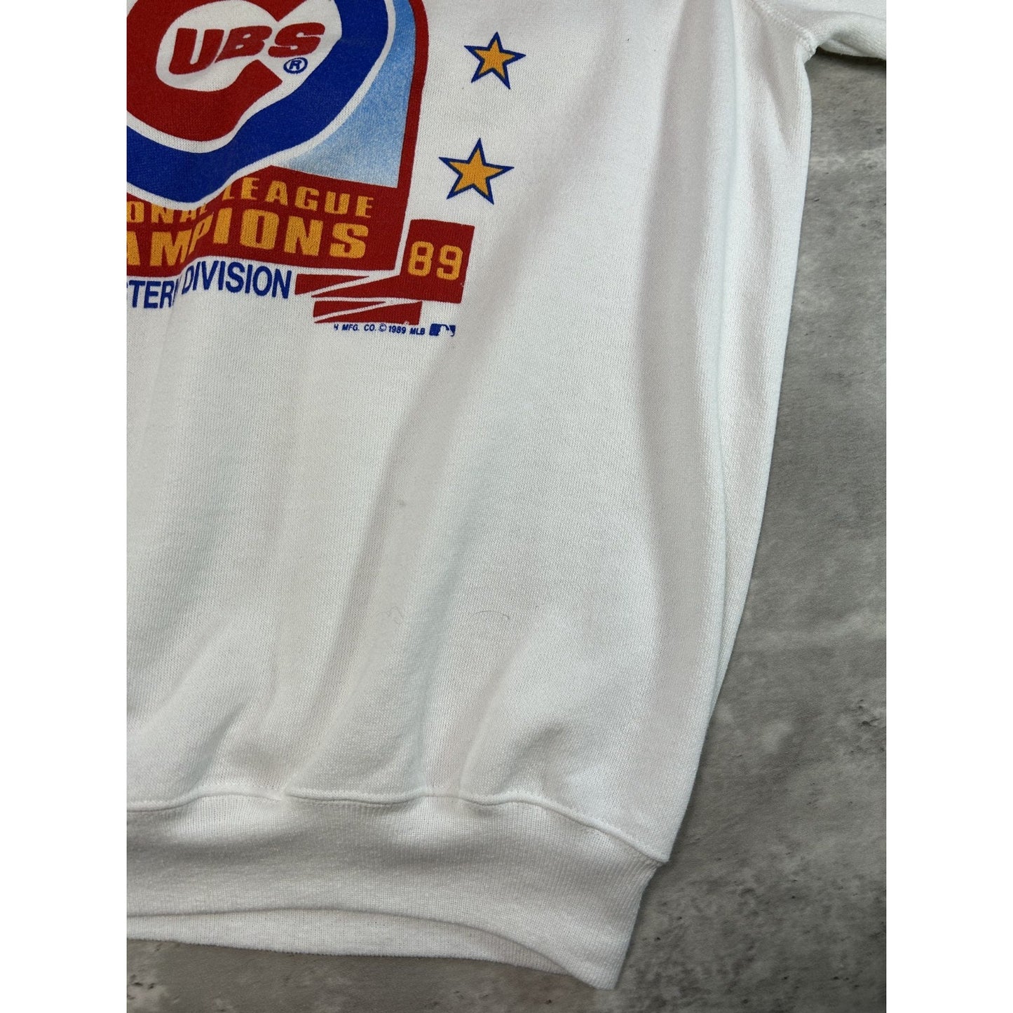 Vintage 1989 Chicago Cubs MLB NL Champs Graphic Sweatshirt Size XL White