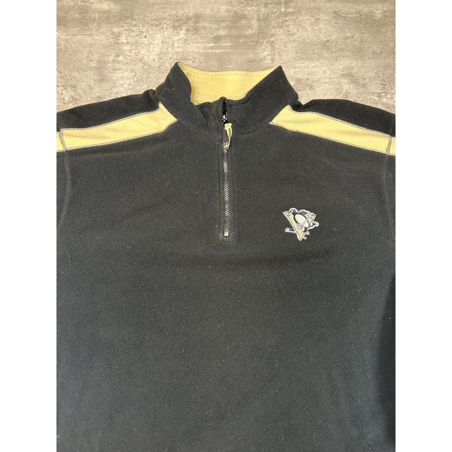 Vintage Pittsburgh Penguins NHL Embroidered Logo 1/4 Zip Fleece Sweatshirt 2XL