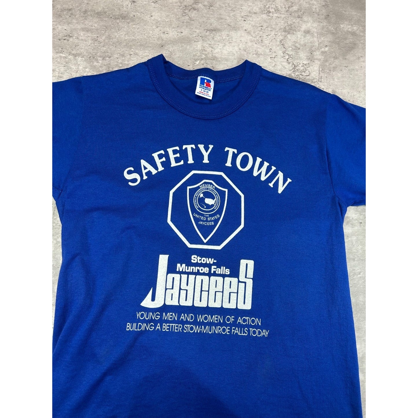 Vintage 1980s Jaycees Safety Town Destination Graphic T-Shirt Size Small Blue