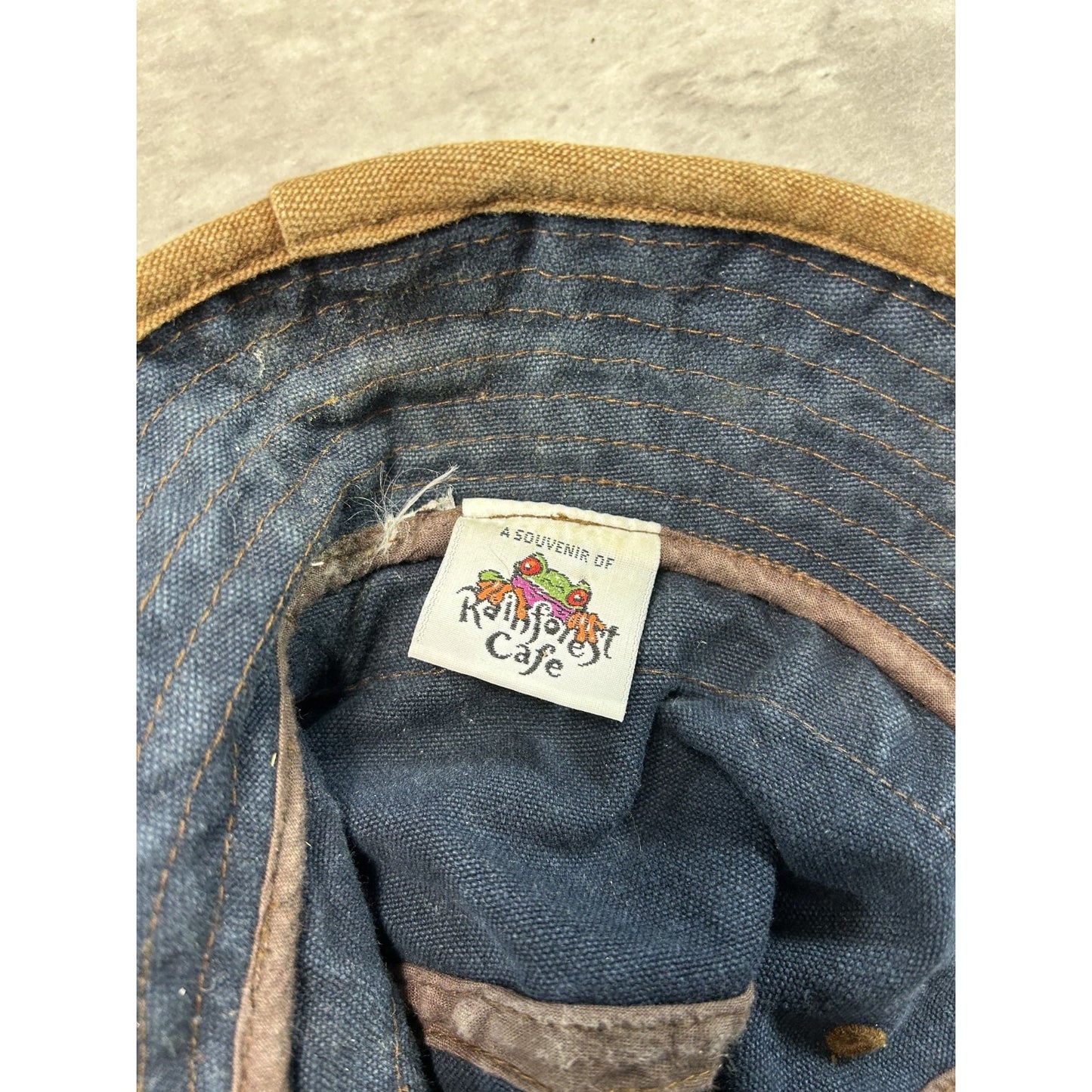 Vintage Rain Forest Cafe Dark Wash Denim Bucket Hat OSFA Blue