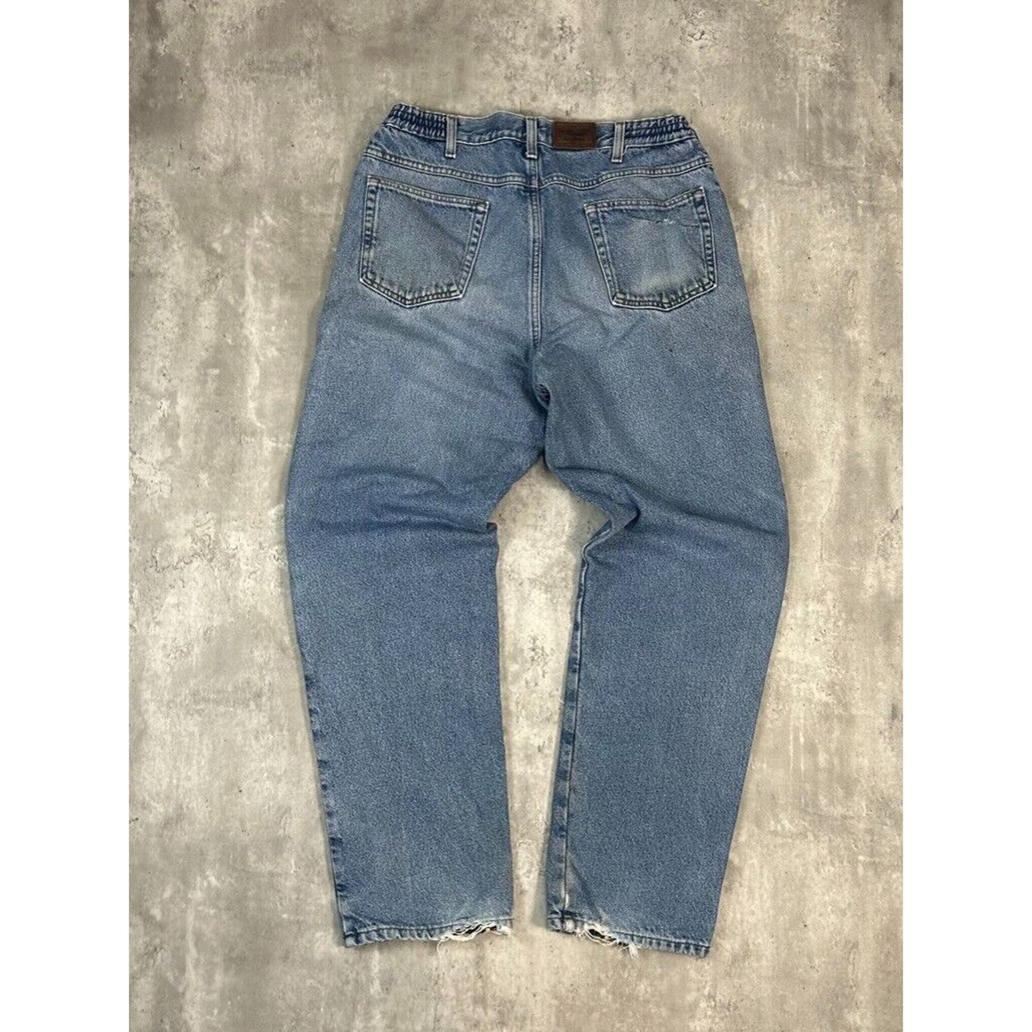 Vintage L.L. Bean Comfort Waist Plaid Line Light Wash Denim Pants Size 33 Blue