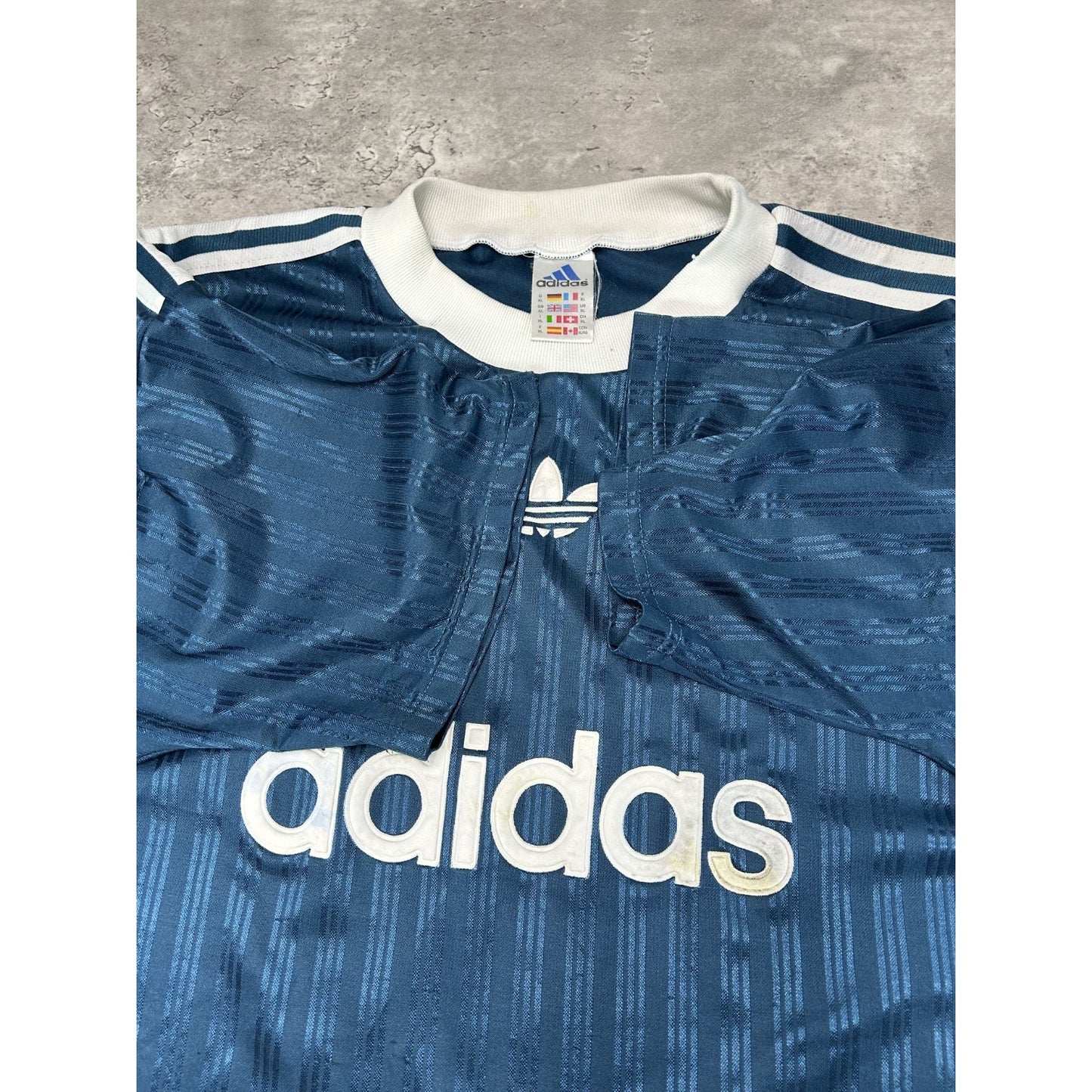Vintage 90s Adidas Graphic Trefoil Two Tone Soccer Jersey Size XL Blue