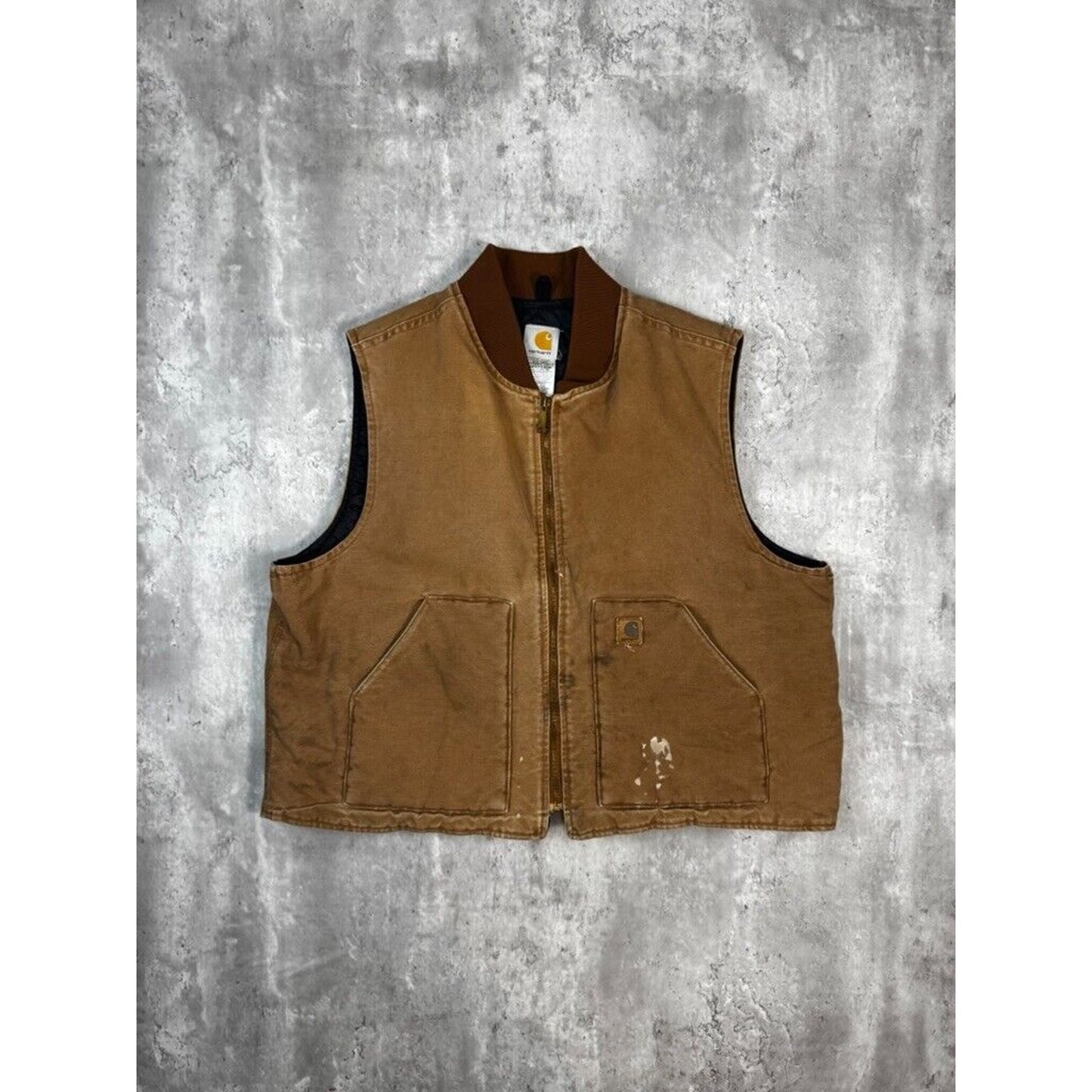 Vintage Carhartt Quilted Lined Canvas Work Wear Vest Size XXL V02 BRN