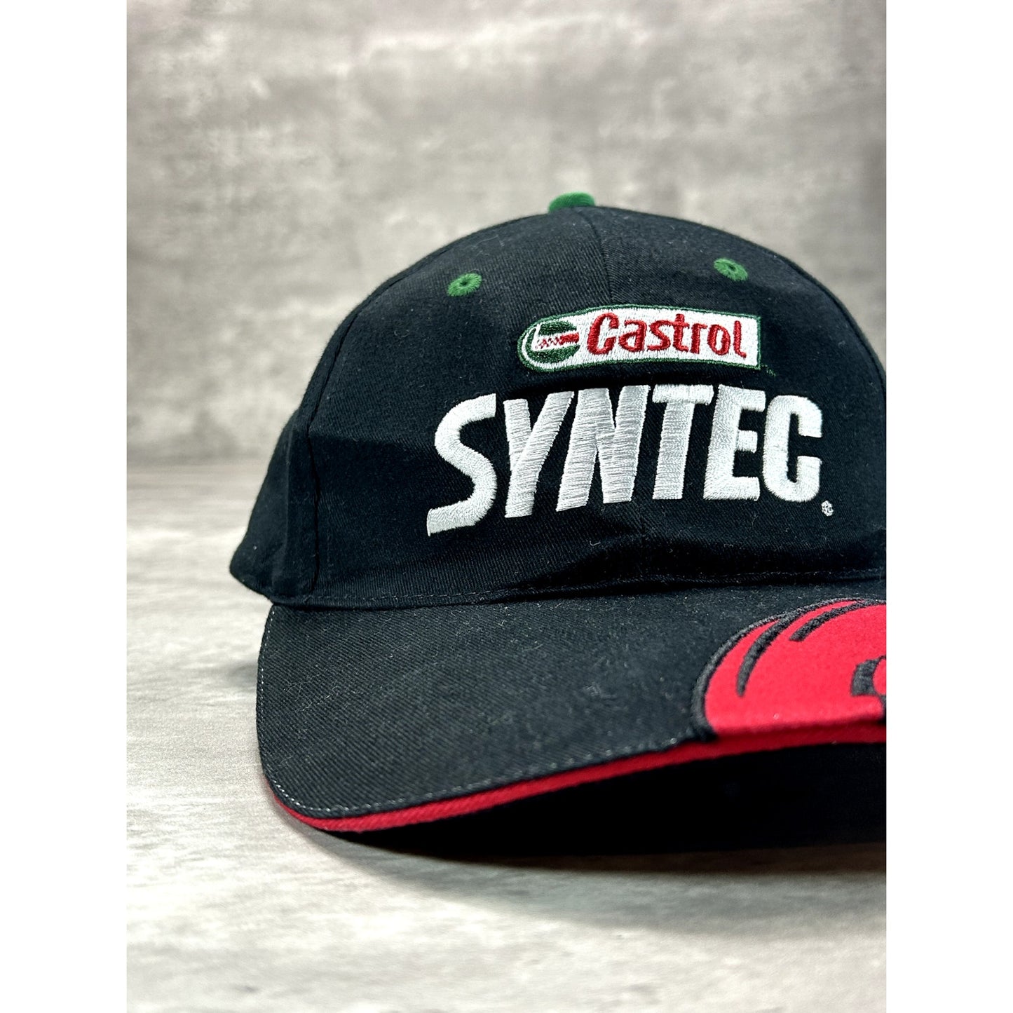 Vintage Castrol Syntec Racing Embroidered Spellout Strapback Hat OSFA Black