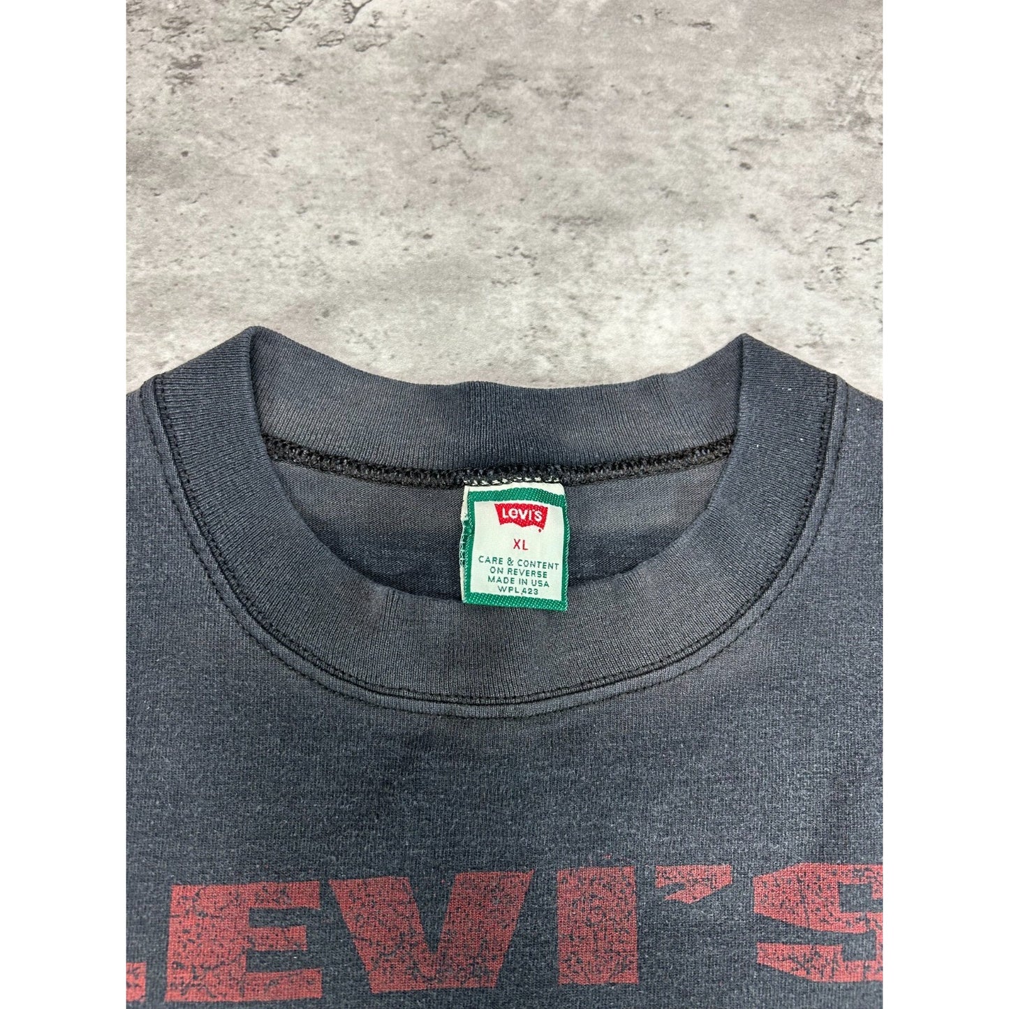 Vintage 1994 Levis Jeans 501 XX Graphic Spellout T-Shirt Size XL Black
