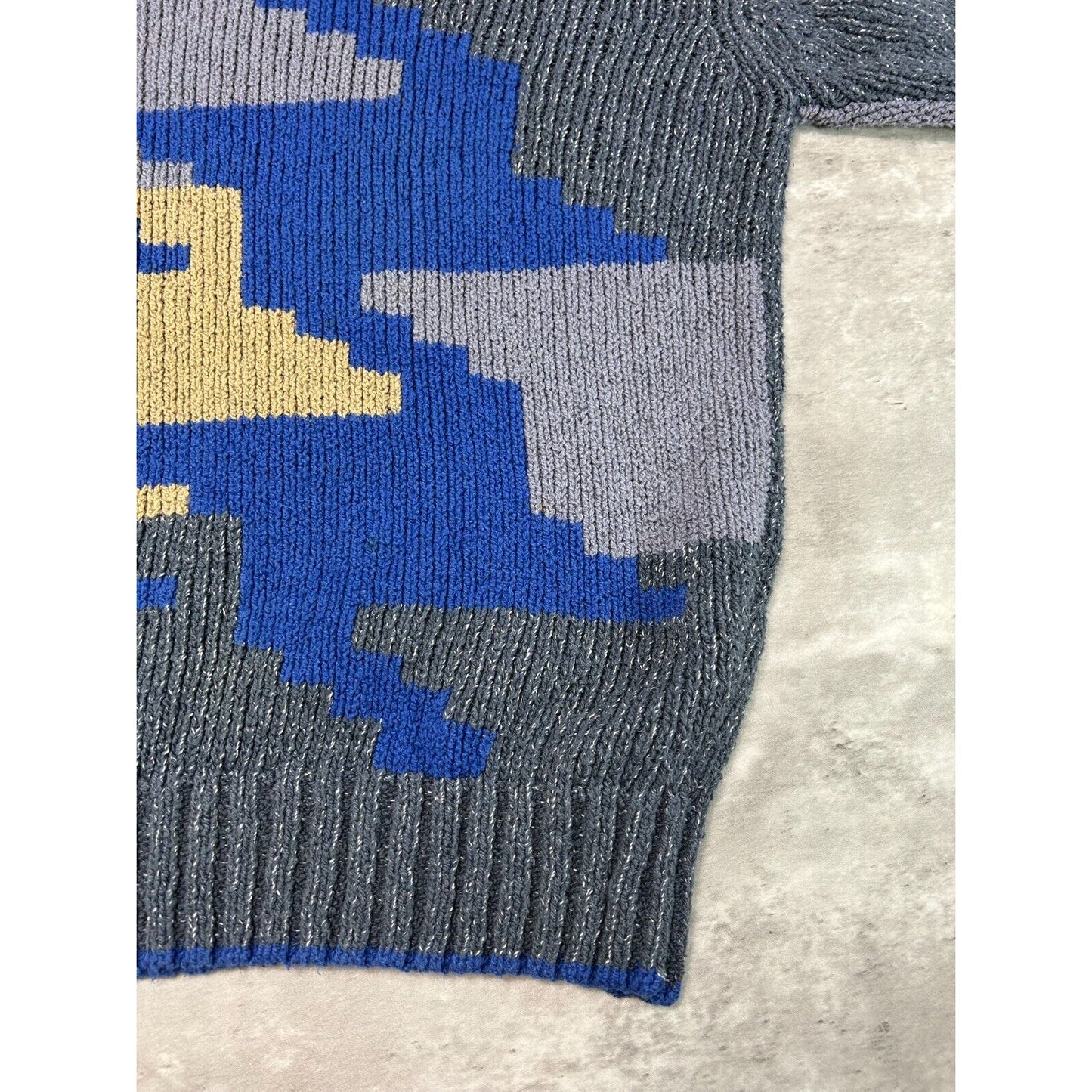 Vintage 90s Colours Geometric Print Pull Over Ribbed Knit Sweater Size Medium