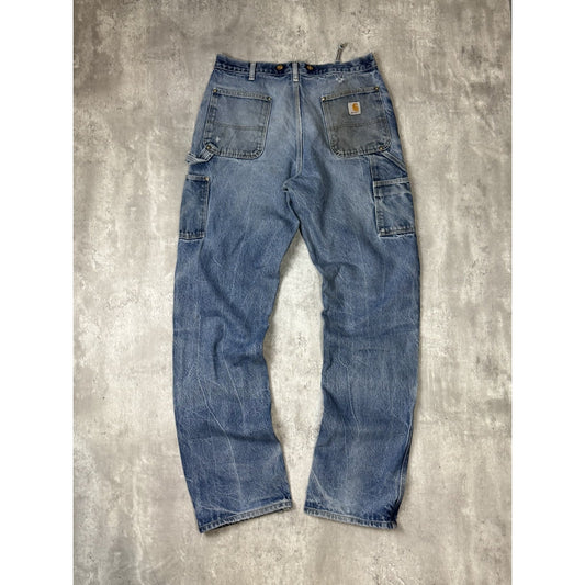 Vintage Carhartt Medium Wash Denim Double Knee Carpenter Pants Size 34