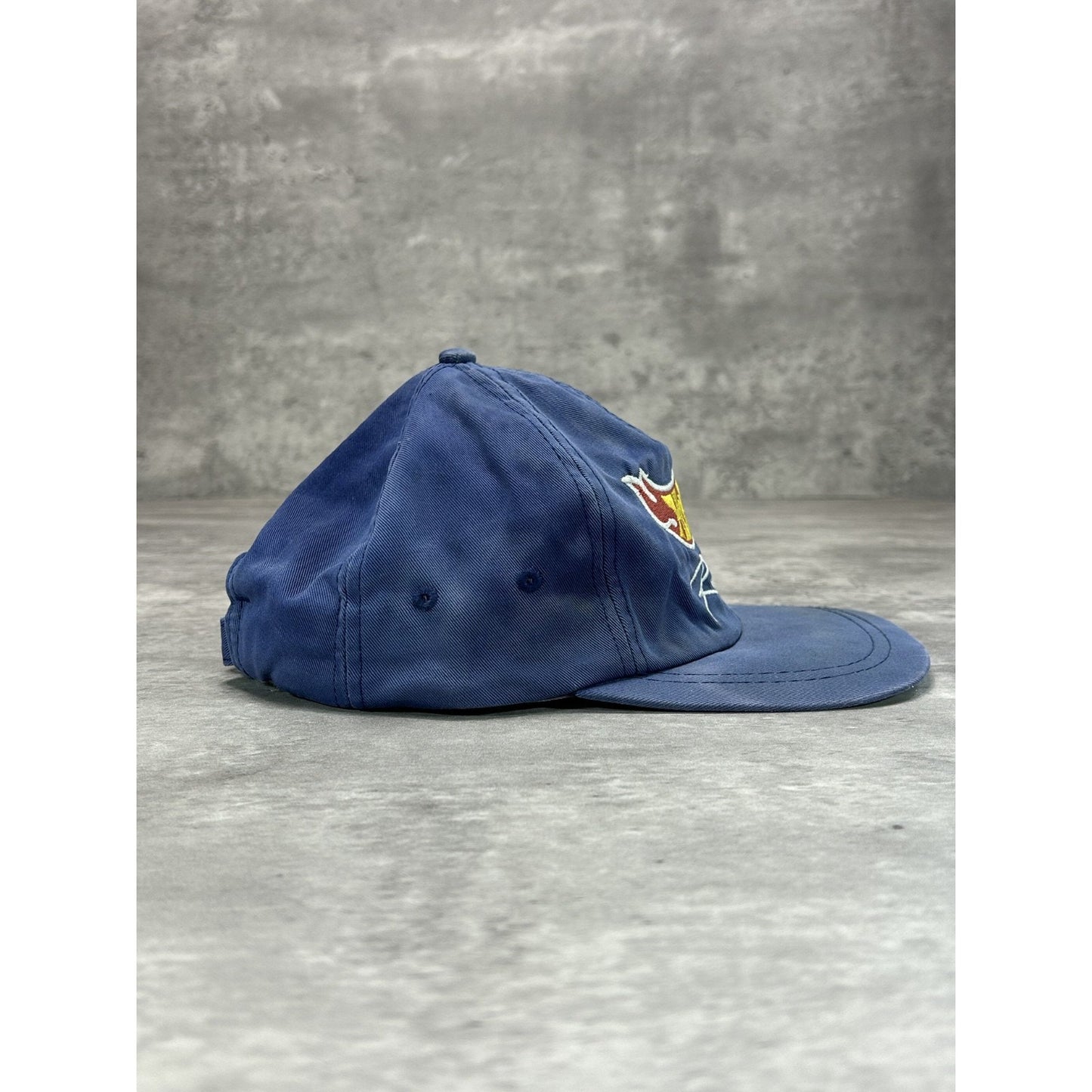 Vintage 90s Hot Wheels Racing Embroidered Spellout Logo Strapback Hat OSFA Blue