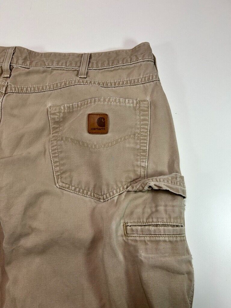 Carhartt Loose Fit Canvas Workwear Carpenter Pants Size 37 Beige