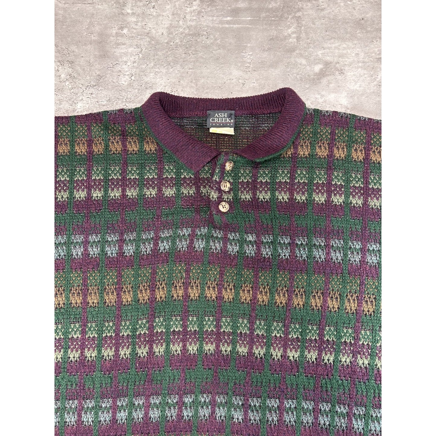 Vintage 90s Ash Creek Abstract Print Pullover Print Collared Sweater Size XL