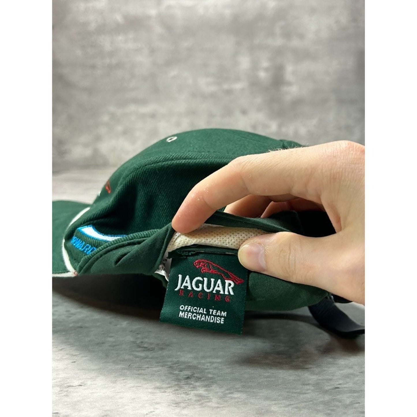 Vintage Jaguar Racing Embroidered Logo Spellout Strapback Hat OSFA Green