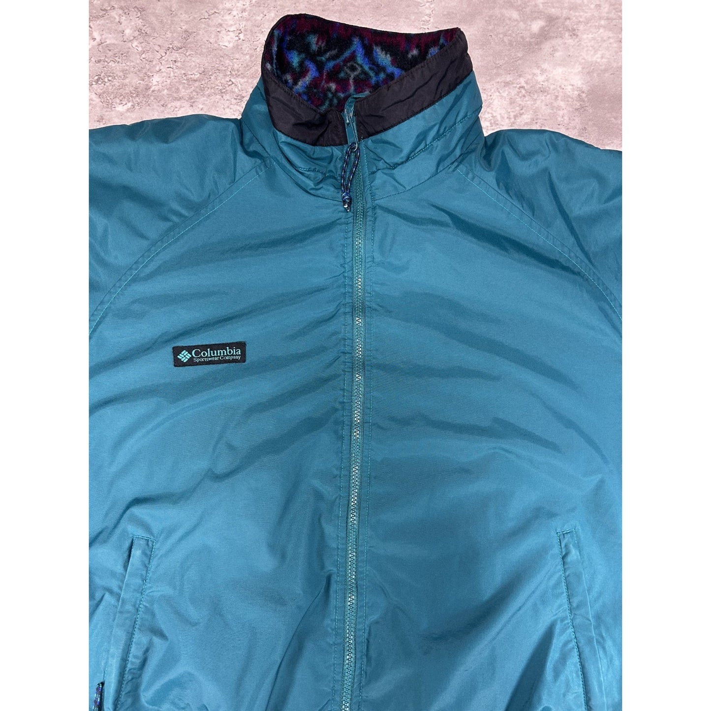 Vintage 90s Columbia Fleece Lined Nylon Full Zip Bomber Jacket Size Large Blue