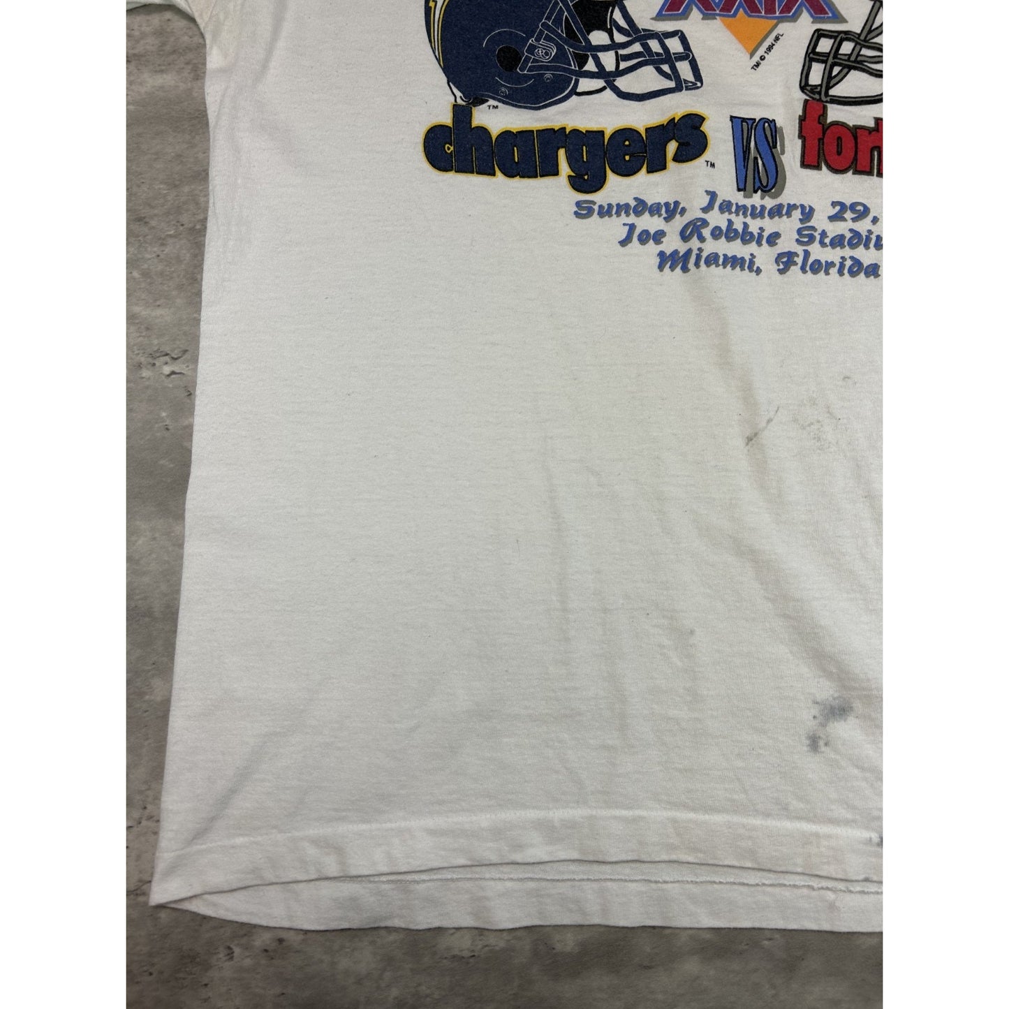 Vintage 1995 Chargers Vs 49ers NFL Super Bowl XXIX Graphic T-Shirt Size XL