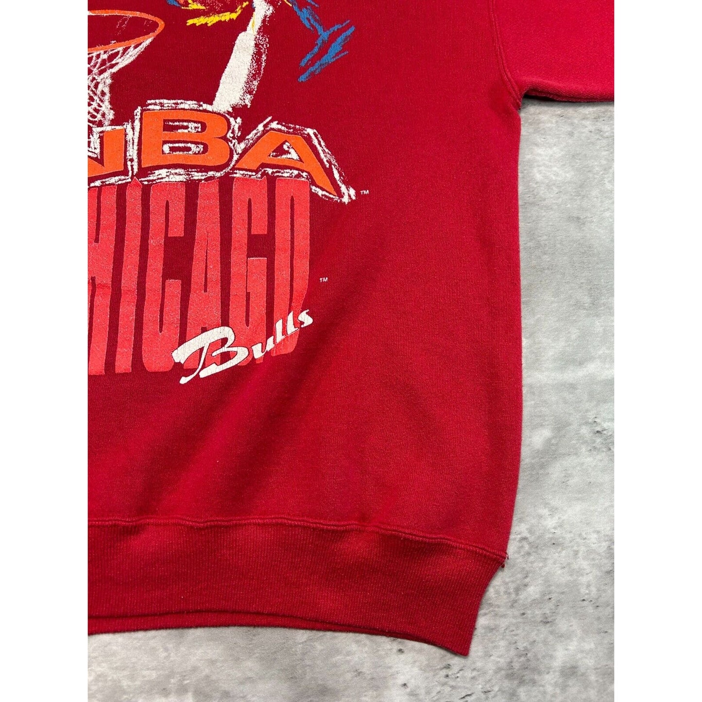 Vintage 90s Chicago Bulls NBA Big Graphic Basketball Sweatshirt Size Medium Red