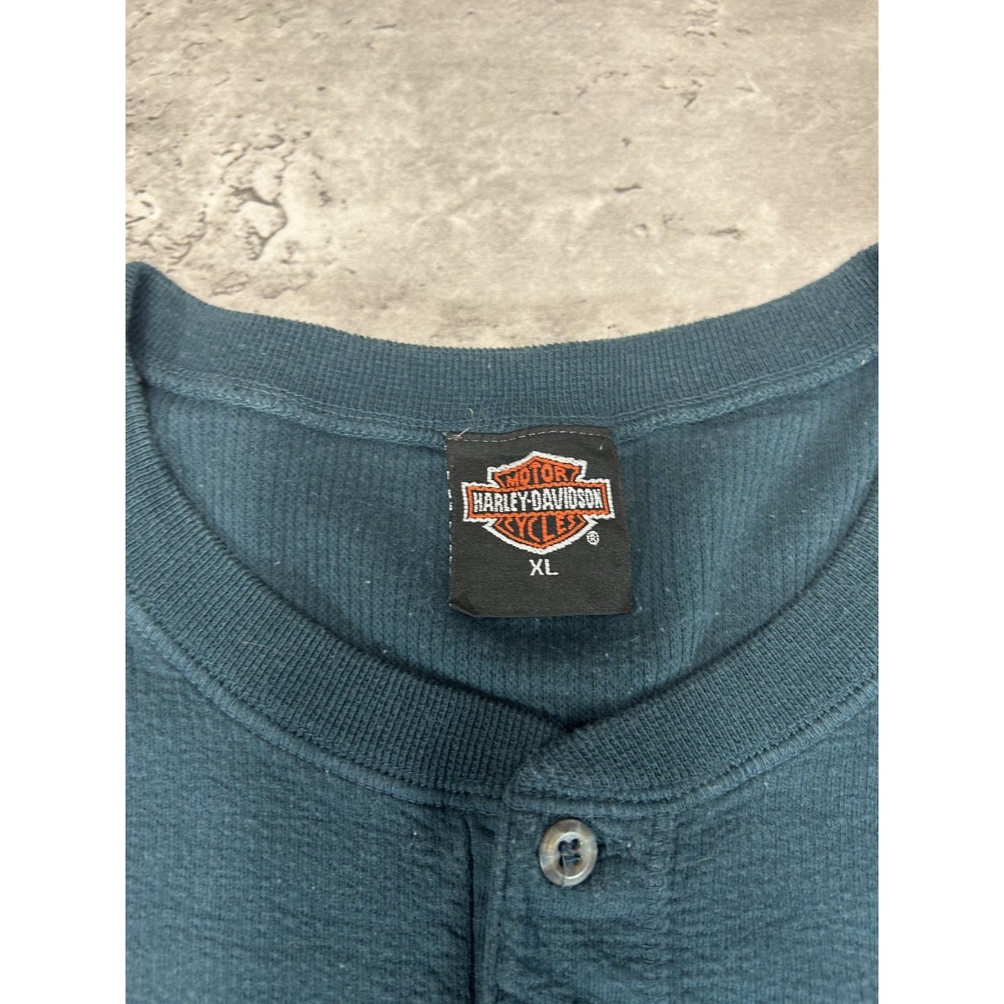 Vintage Harley Davidson Embroidered 1/4 Button Long Sleeve T-Shirt Size XL