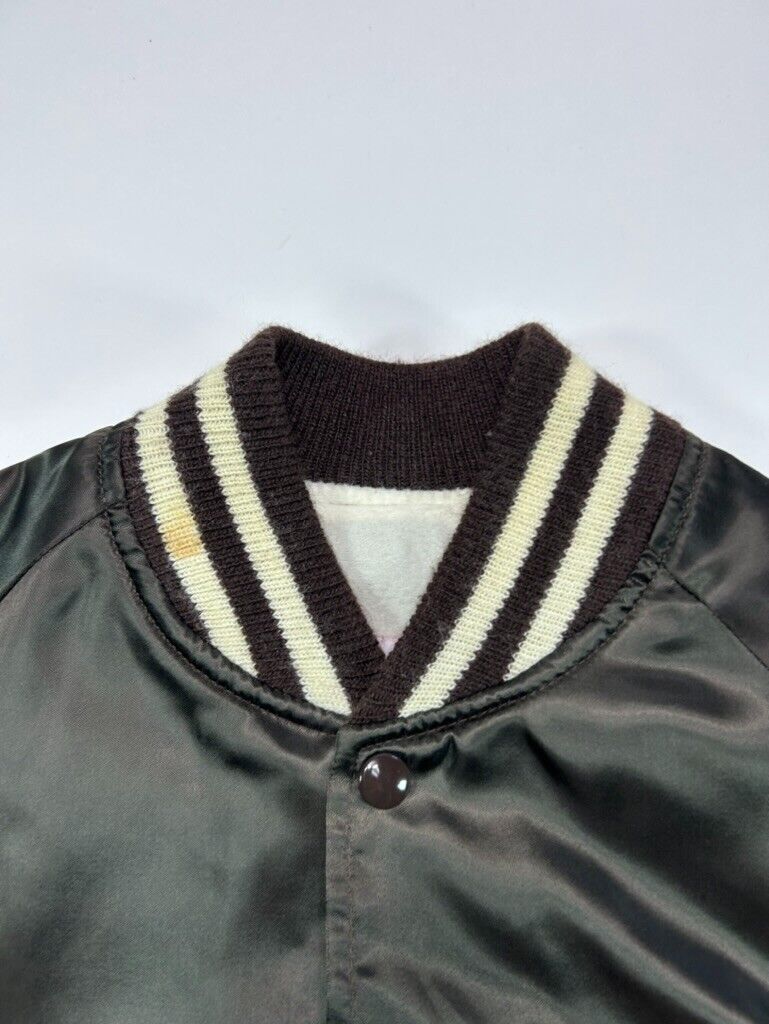 Vintage 80s Cleveland Browns NFL Satin Varsity Football Bomber Jacket Size Large