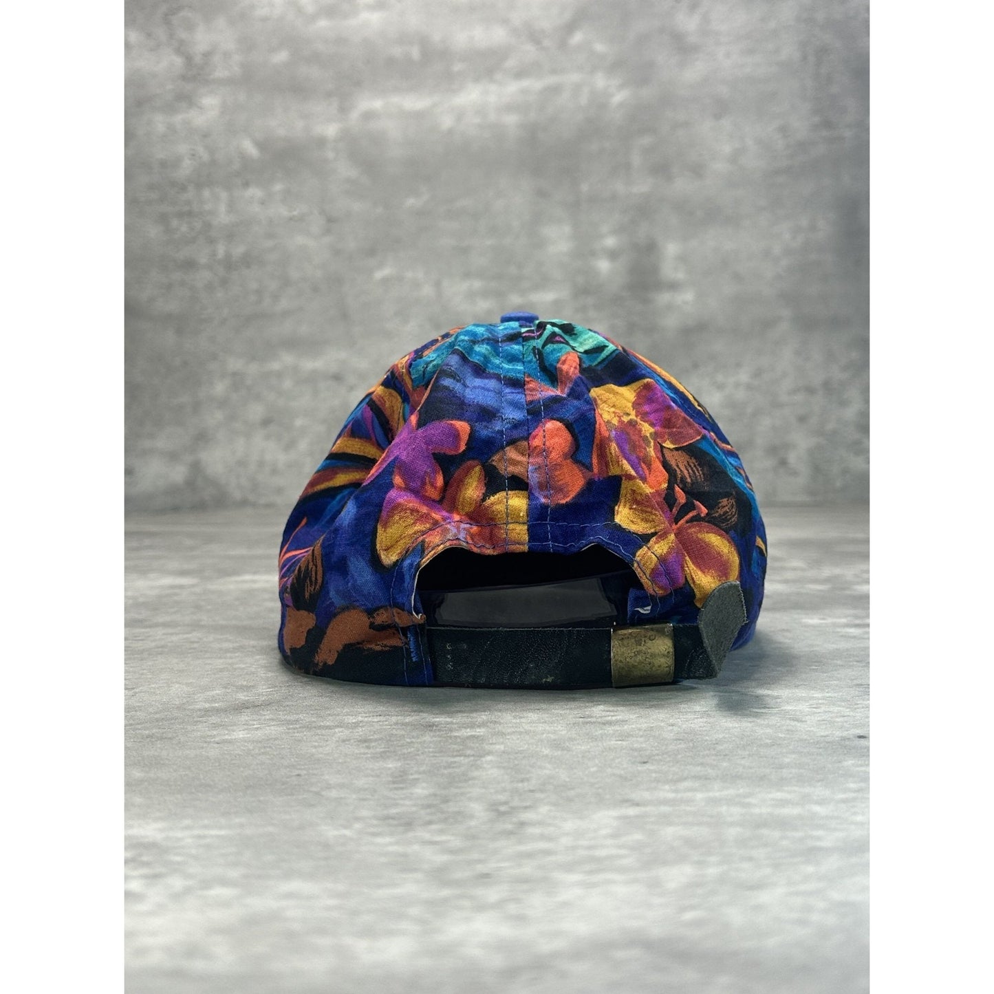 Vintage 90s Buffalo State Floral Print Embroidered Spellout Strapback Hat OSFA