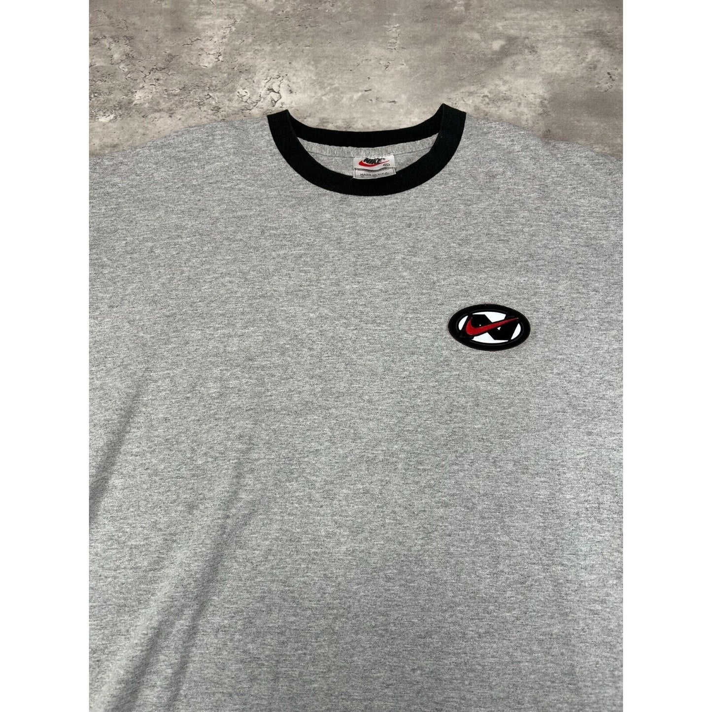 Vintage 90s Nike Air Swoosh Patch Striped T-Shirt Size XL Gray