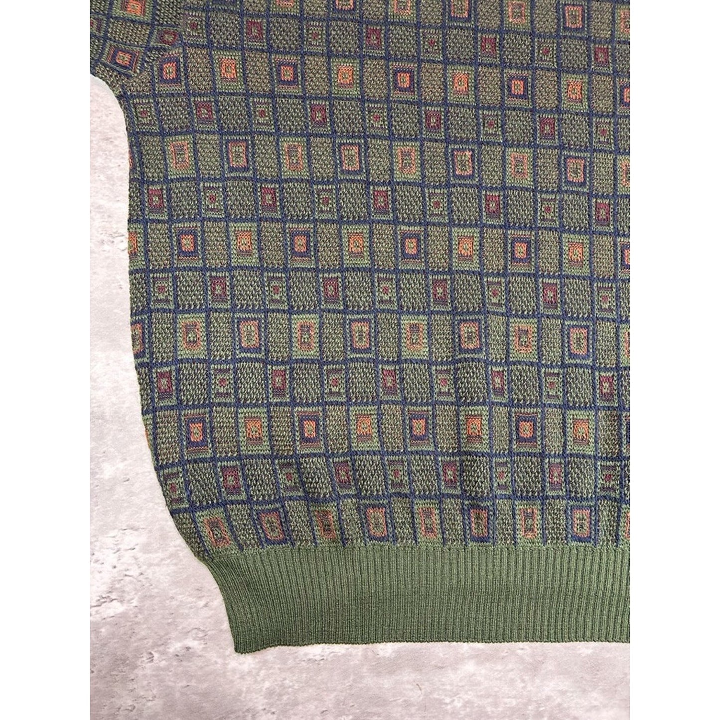 Vintage 90s D'Avila Abstract Checkered Pattern Pullover Knit Sweater Size XL