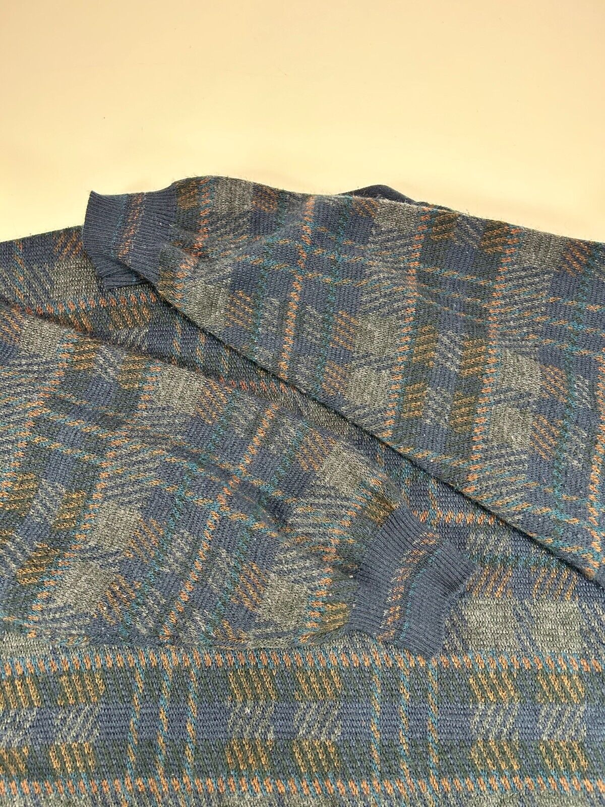 Vintage 90s Alfani Checkered Pattern Button Up Cardigan Knit Sweater Size Large
