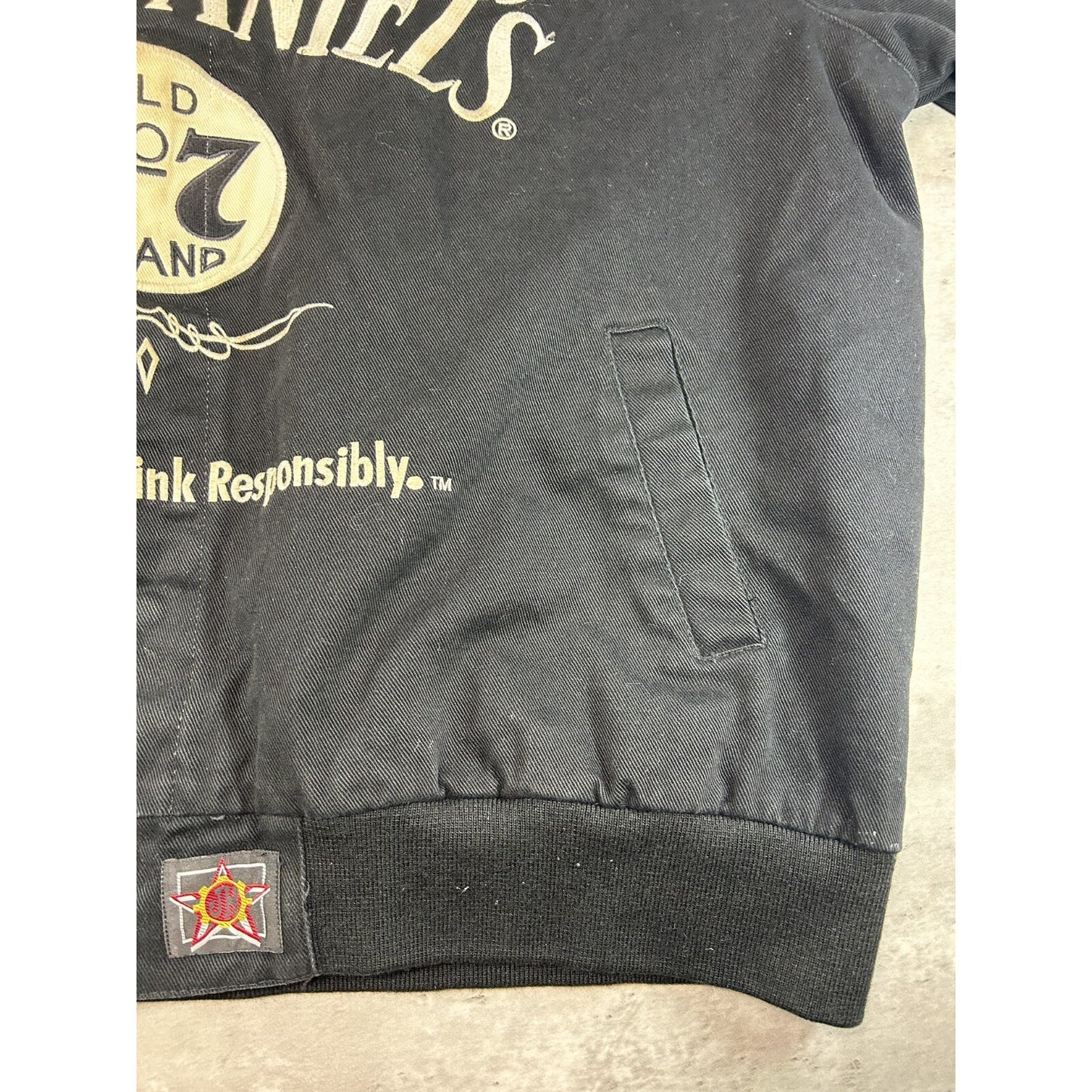 Vintage Jeff Hamilton Jack Daniels Embroidered Nascar Race Jacket Size 3XL Black
