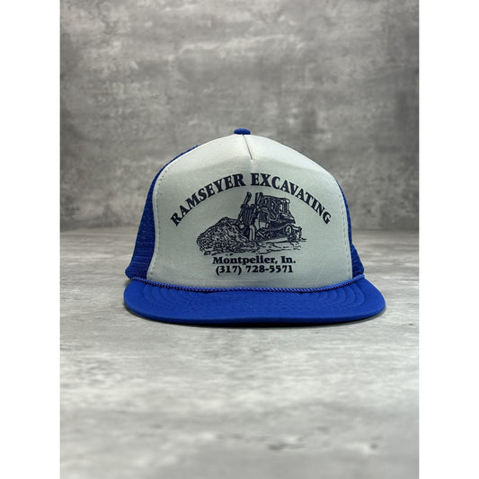 Vintage 80s Ramseyer Excavating Graphic Spellout Trucker Snapback Hat OSFA