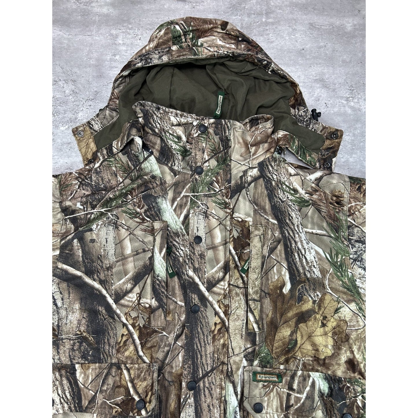 Vintage Remington Tree Camo Full Zip Hooded Hunting Jacket Size Large