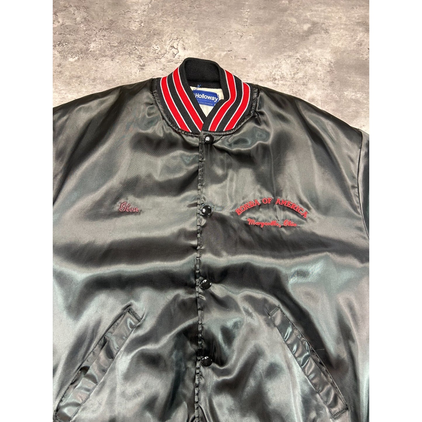 Vintage 80s Honda Of America Embroidered Satin Bomber Jacket Size Large Black