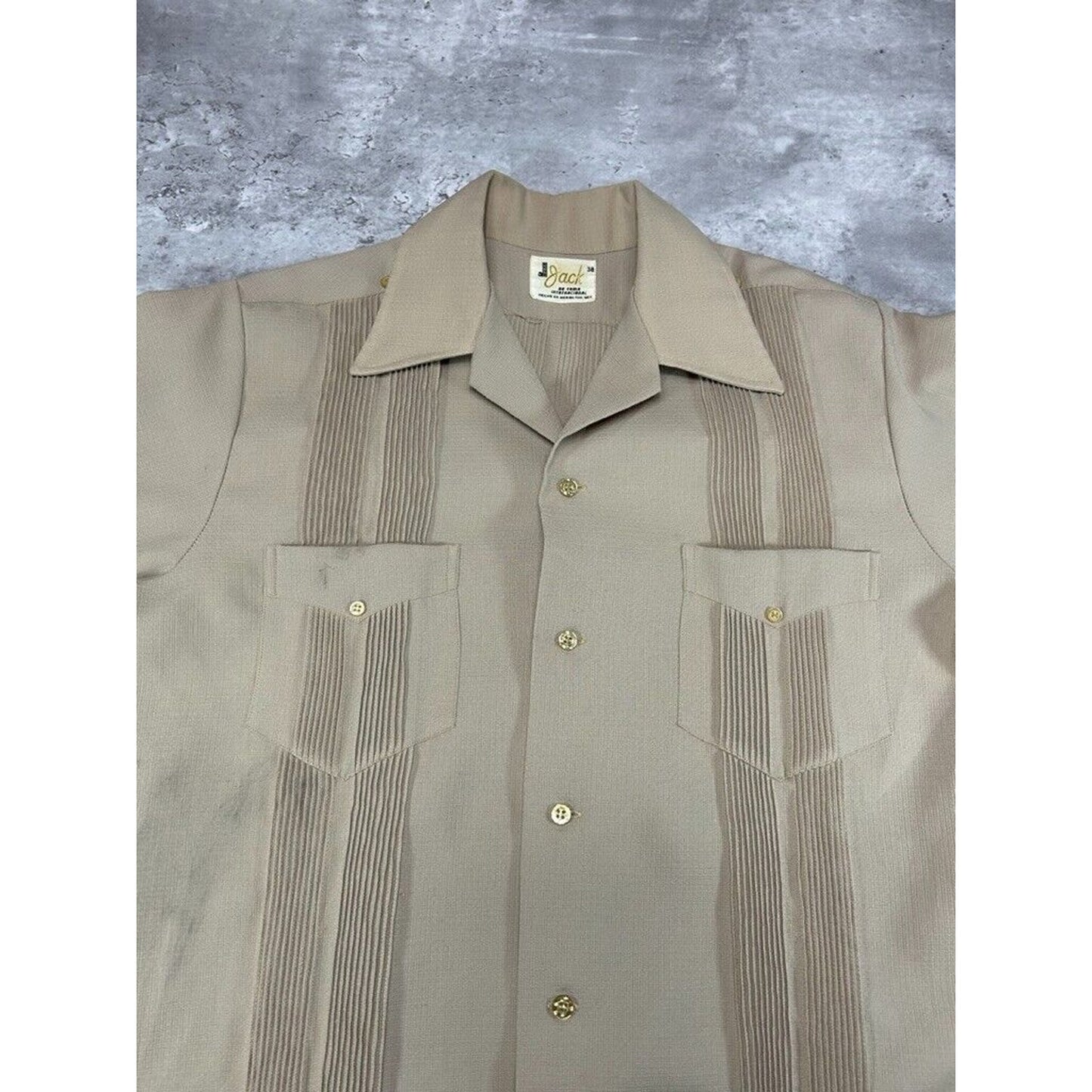 Vintage 1970s Cal Jac Double Pocket Striped Button Up Shirt Size Medium Beige