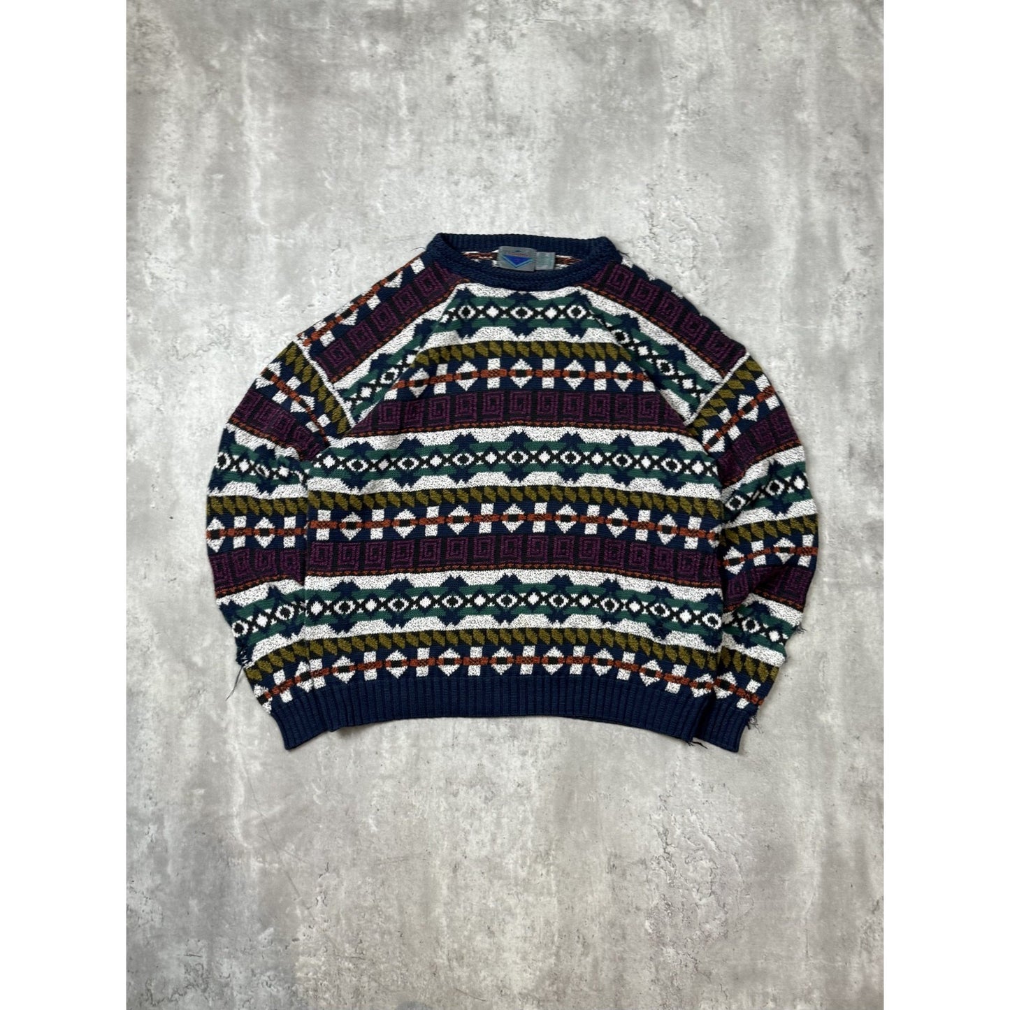 Vintage 80s/90s Etchings Abstract Striped Pullover Knit Sweater Size Large