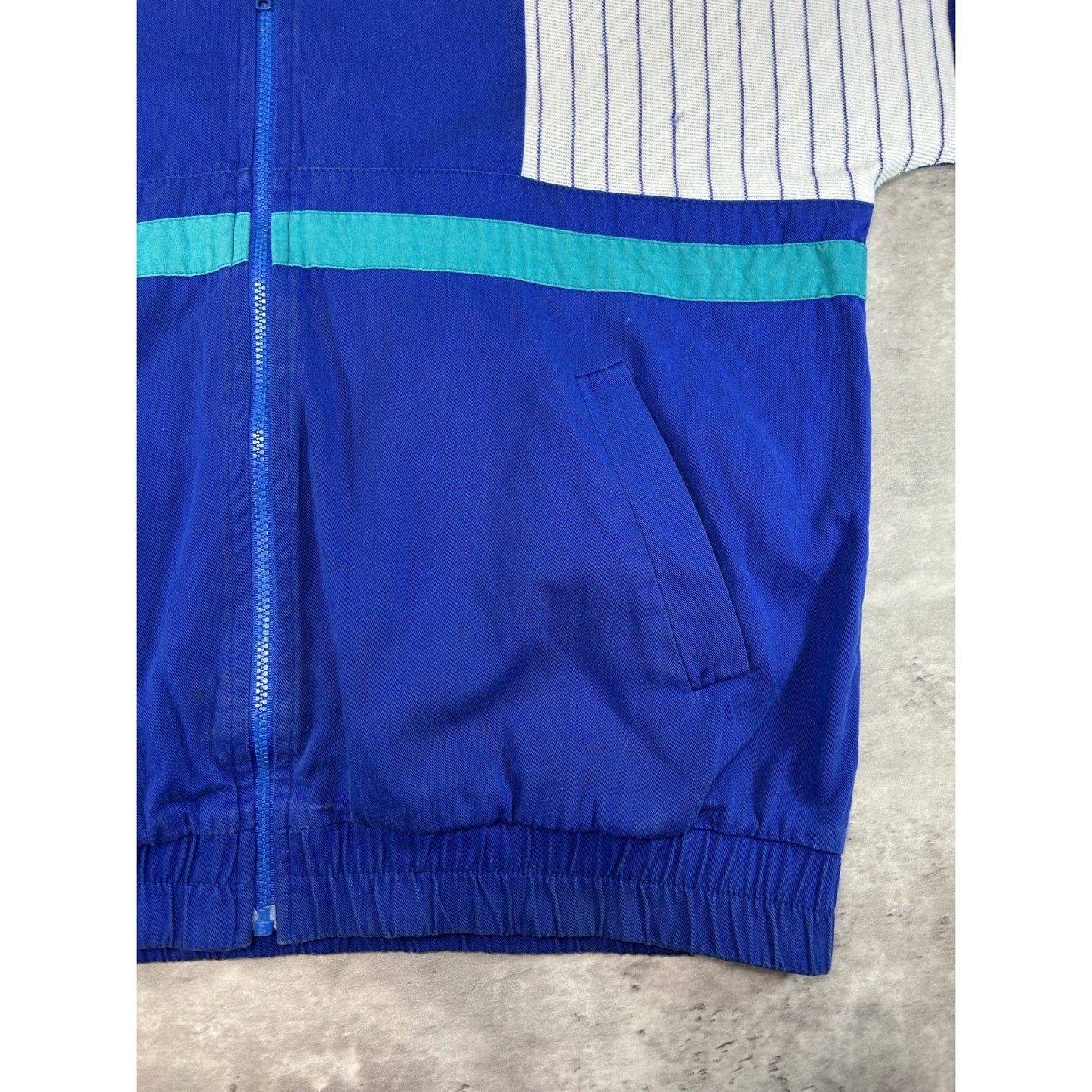 Vintage 90s Abercombie & Fitch Striped Full Zip Bomber Jacket Size Medium Blue