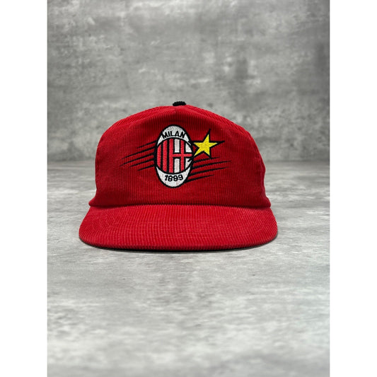 Vintage 90s AC Milan Embroidered Logo Corduroy Soccer Snapback Hat OSFA