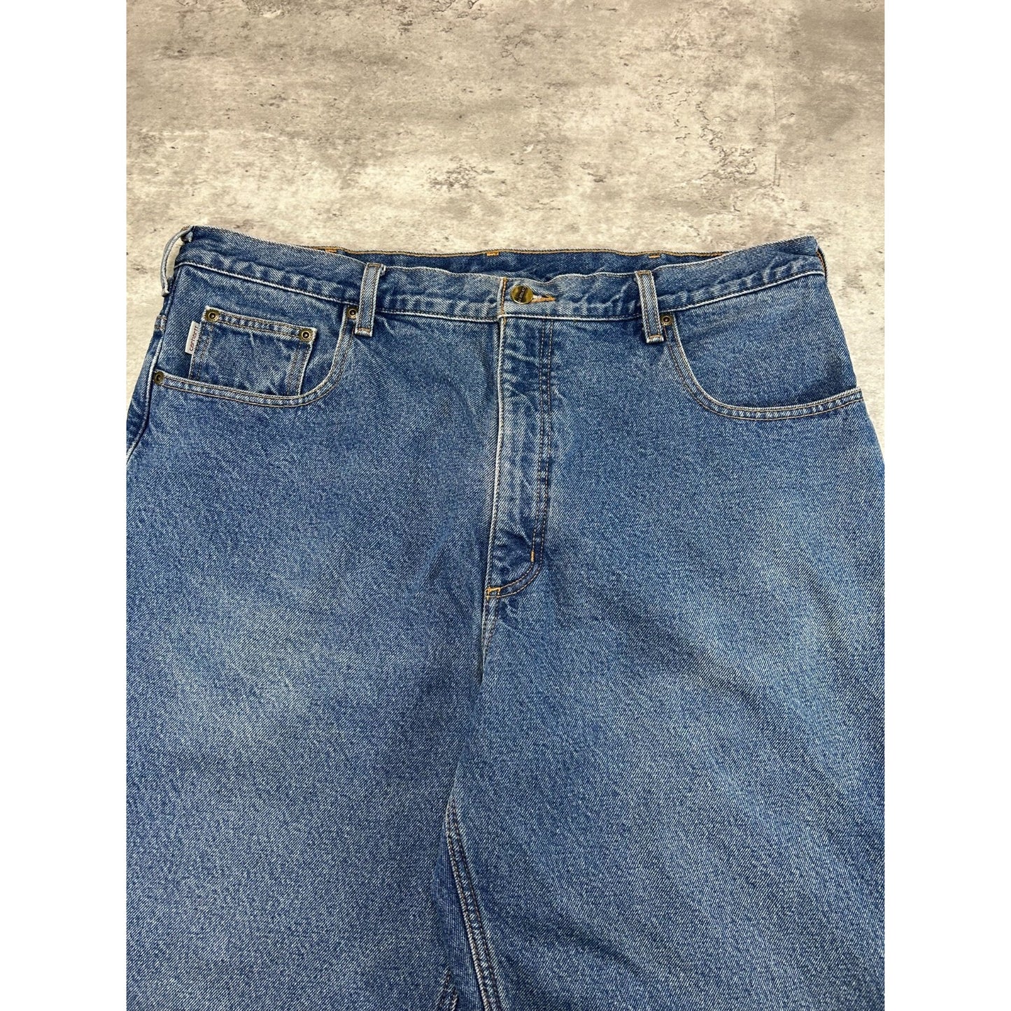 Vintage Carhartt Fleece Lined Canvas Workwear Medium Wash Denim Pants Size 40