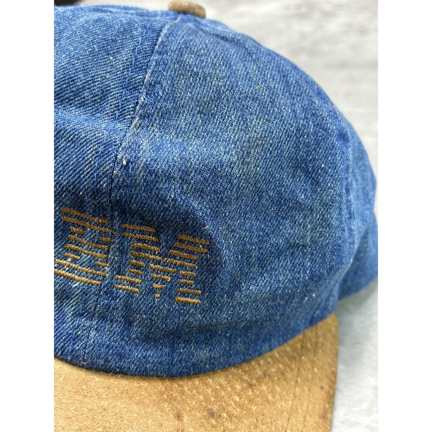 Vintage 90s IBM Embroidered Logo Medium Wash Denim Strapback Hat OSFA