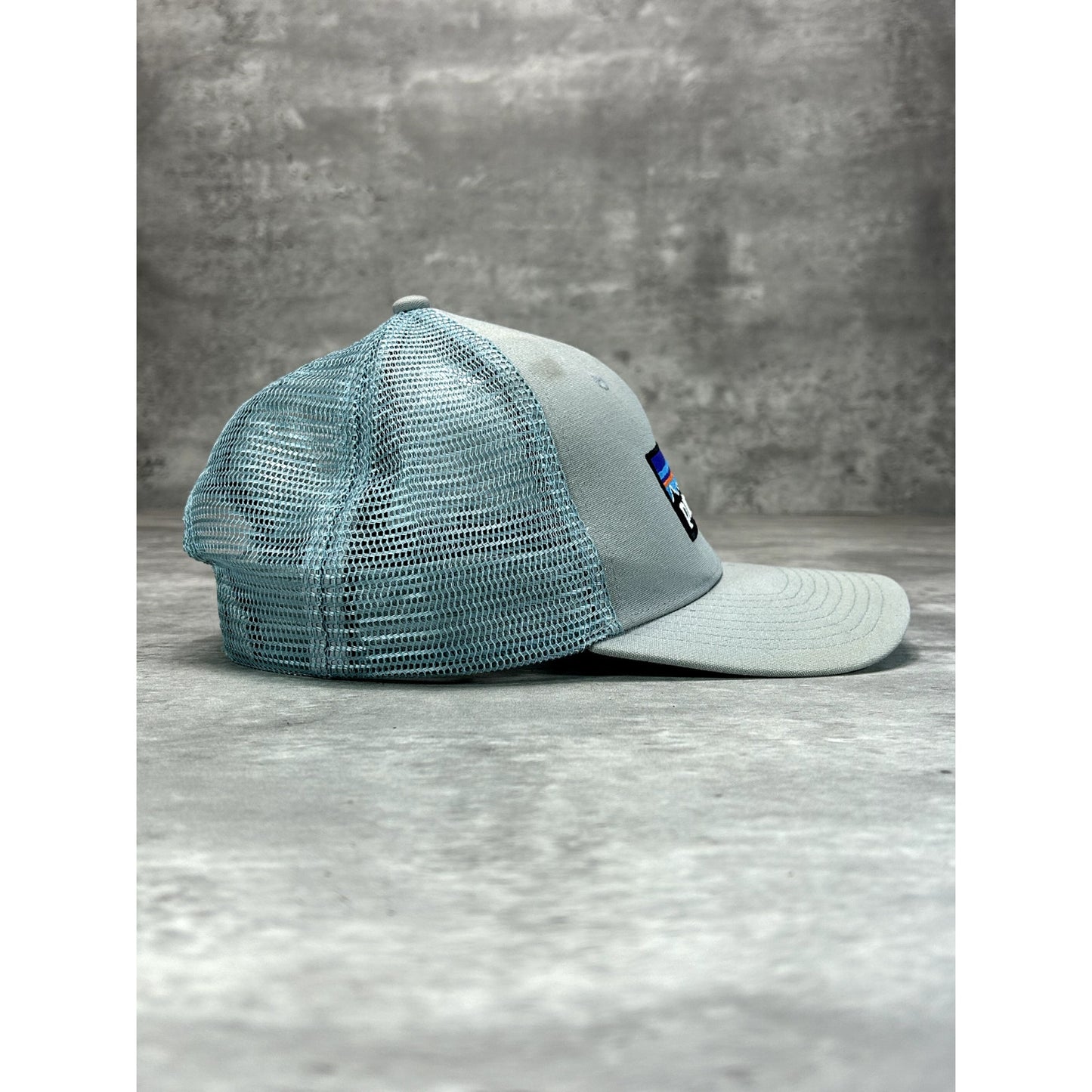Patagonia Embroidered Patch Trucker Snapback Hat OSFA Gray/Blue