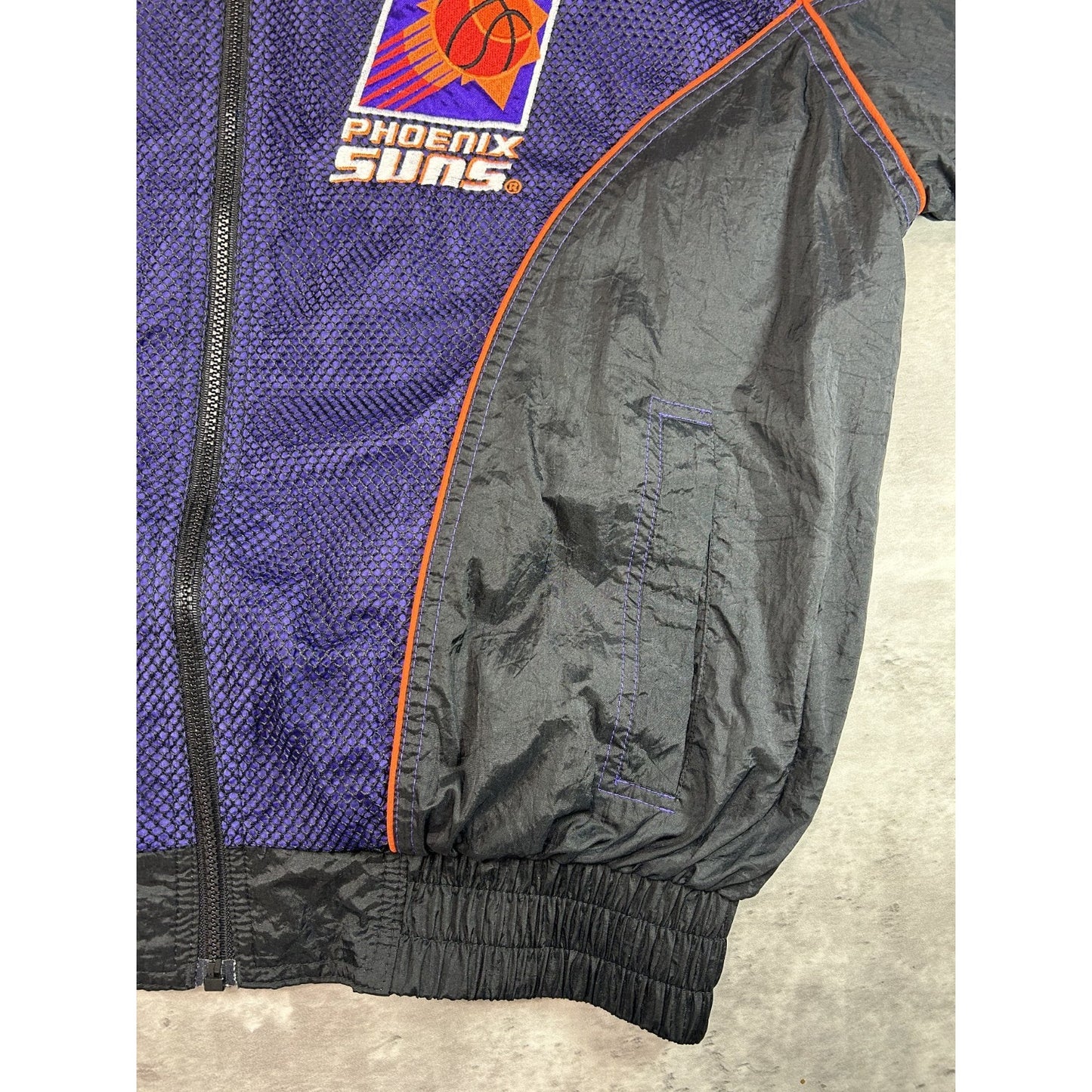 Vintage 90s Phoenix Suns NBA Embroidered Logo Mesh Windbreaker Jacket Size Large