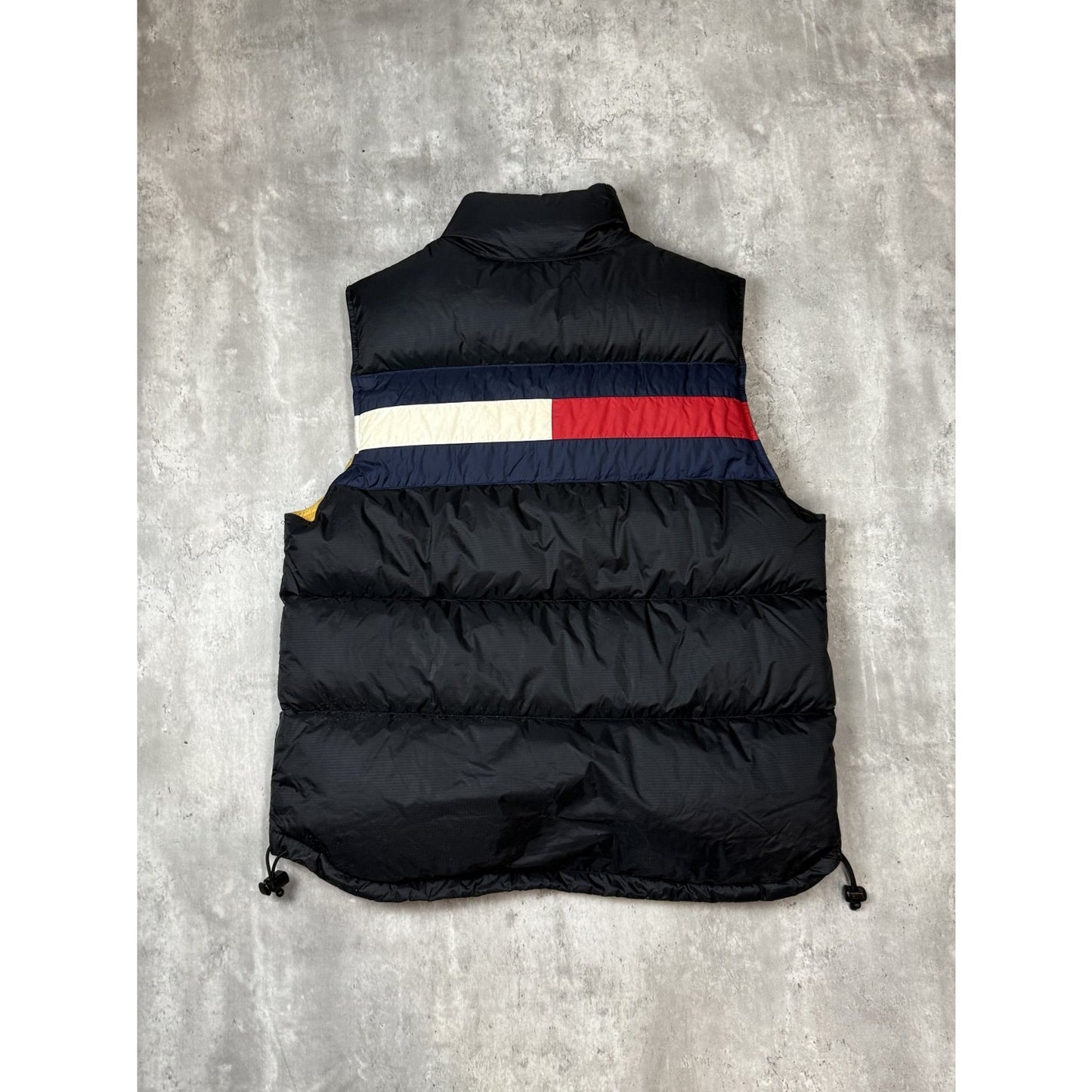 Vintage Tommy Hilfiger Embroidered Flag Full Zip Puffer Vest Size Large Black
