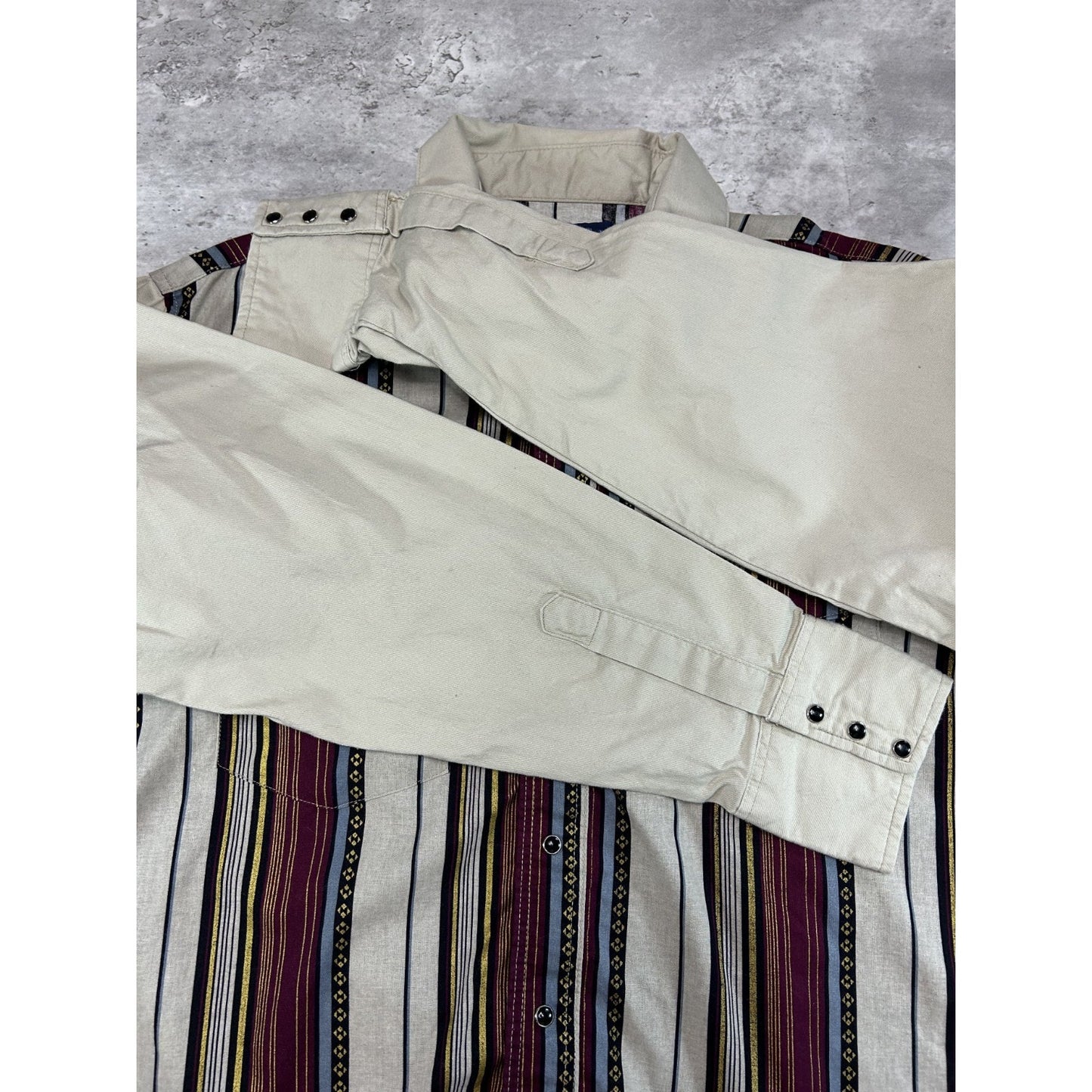 Vintage 80s Wrangler Pearl Snap Striped Long Sleeve Button Up Shirt Size XL