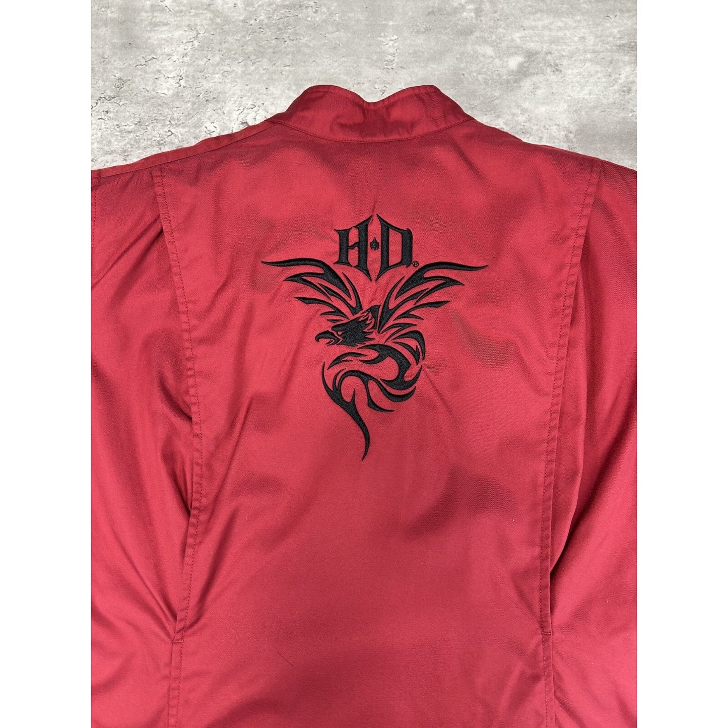 Vintage Y2K Harley Davidson Embroidered Eagle Nylon Jacket Size Medium Red