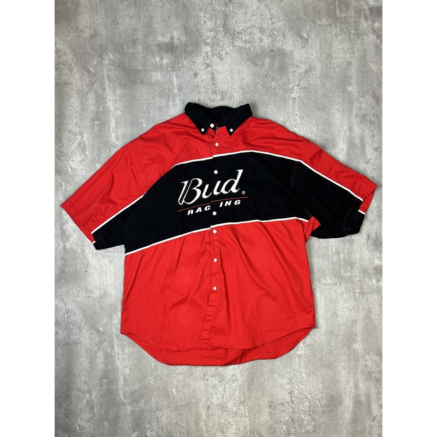 Vintage Dale Earnhardt Jr #8 NASCAR Bud Racing Button Up Shirt Size 3XL Red
