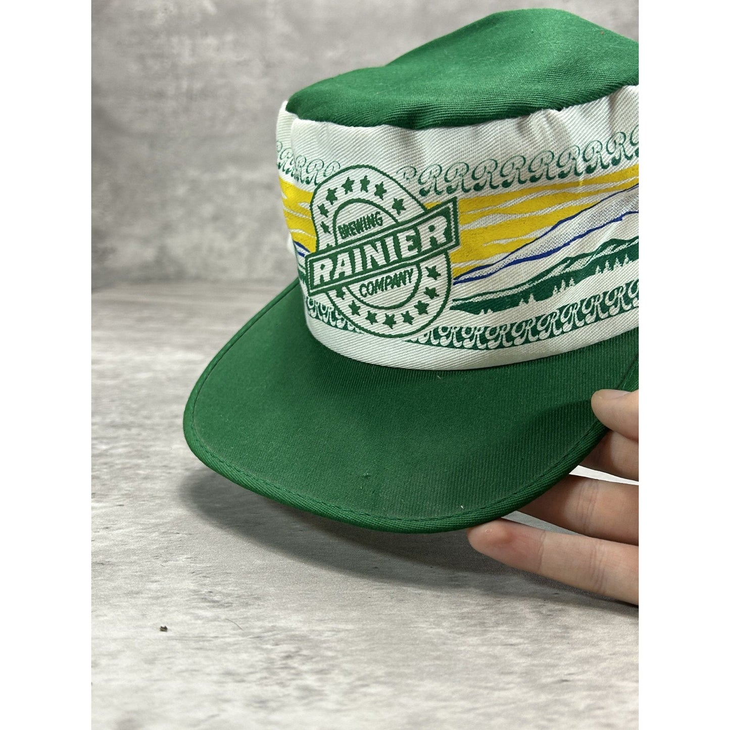 Vintage Rainer Brewing Company Beer Promo Mountain Graphic Fitted Hat OSFA