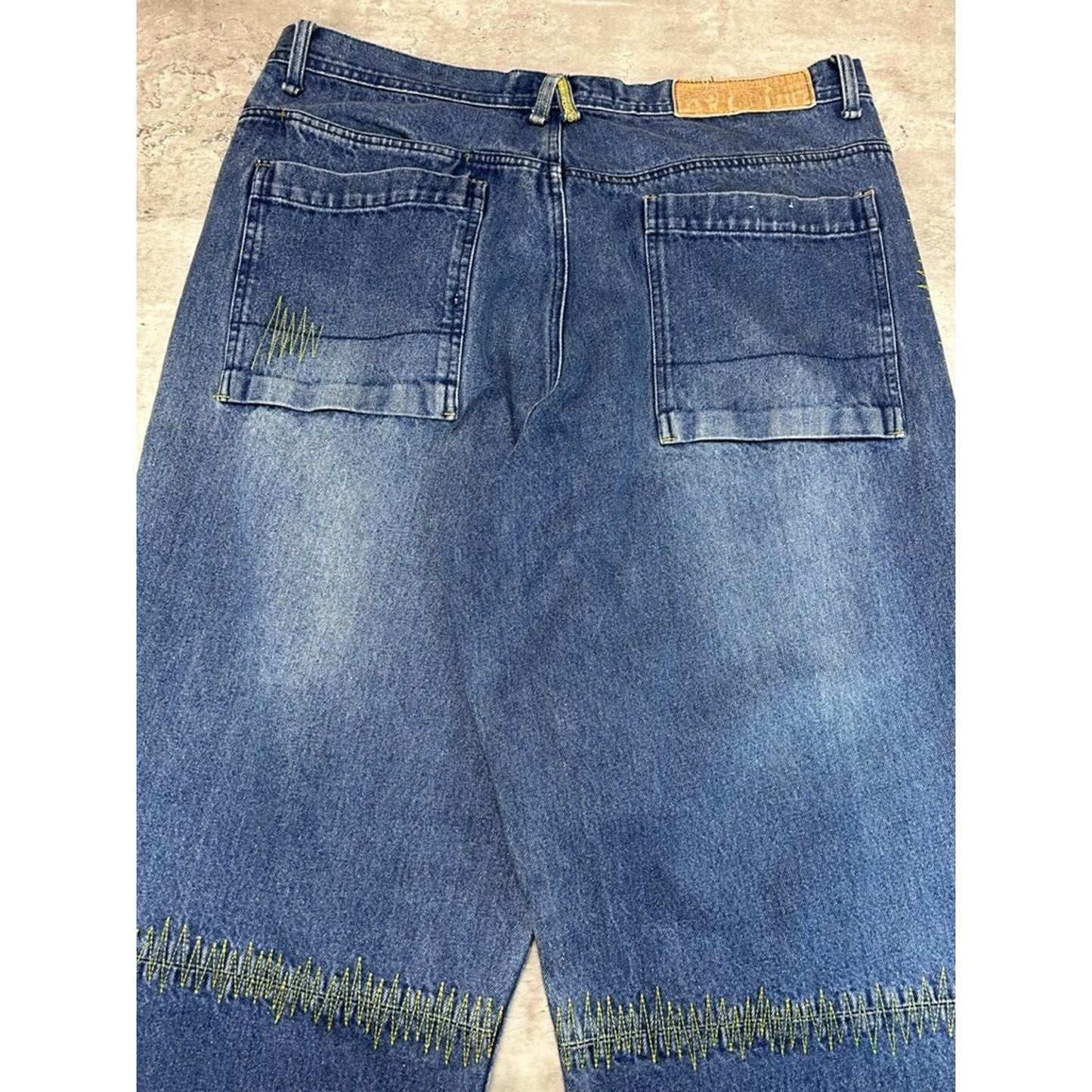 Vintage Y2K Brooklyn Embroidered Stripe Dark Wash Denim Pants Size 38 Blue
